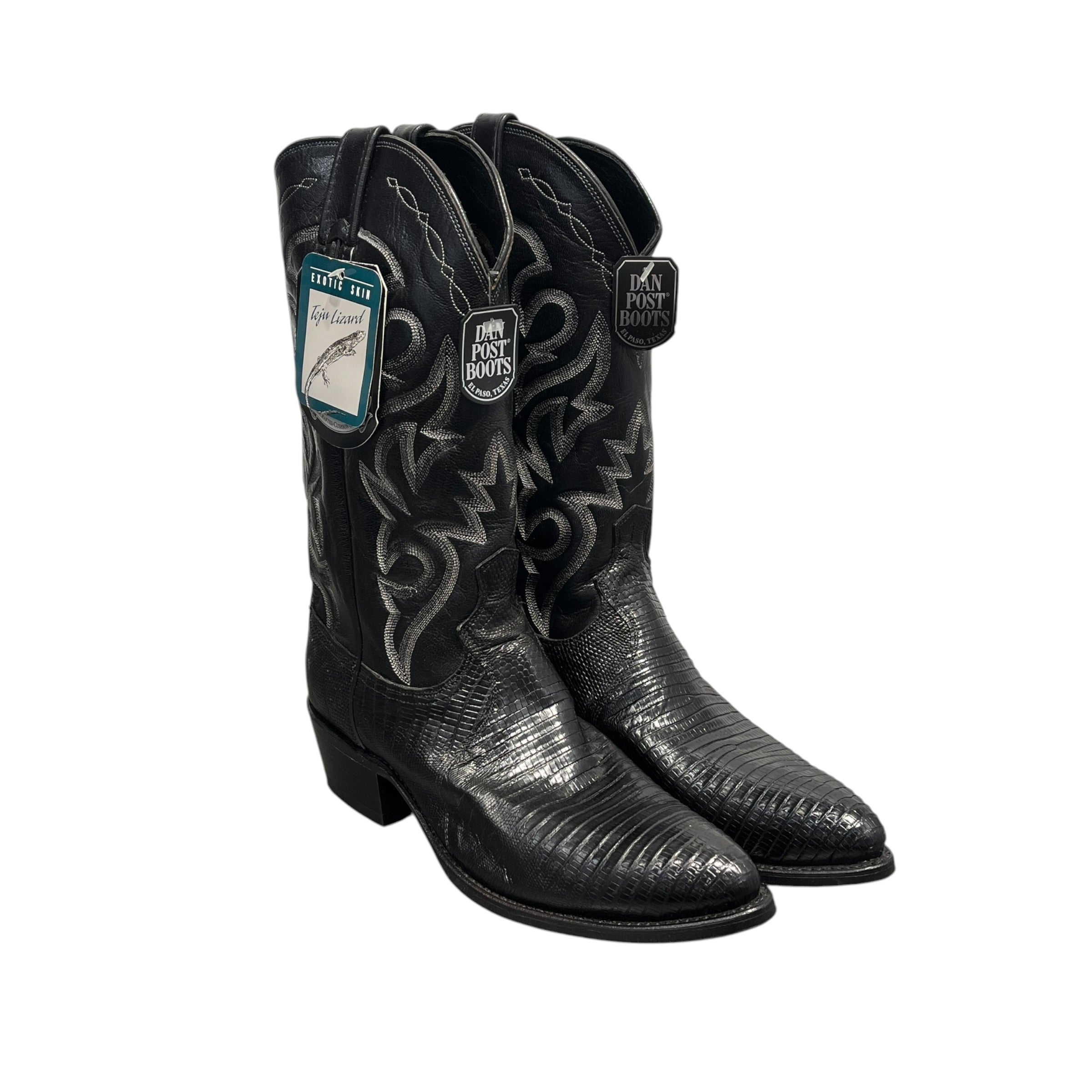 DAN POST BOOTS/Vintage/Cowboy Boots/US 11.5/Graphic/Leather/BLK/Gray on Black Teju Lizard Boot view 1