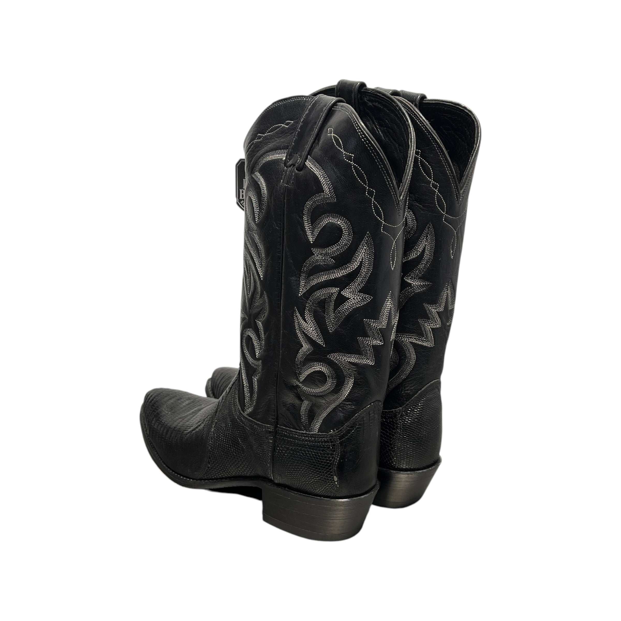 DAN POST BOOTS/Vintage/Cowboy Boots/US 11.5/Graphic/Leather/BLK/Gray on Black Teju Lizard Boot view 2