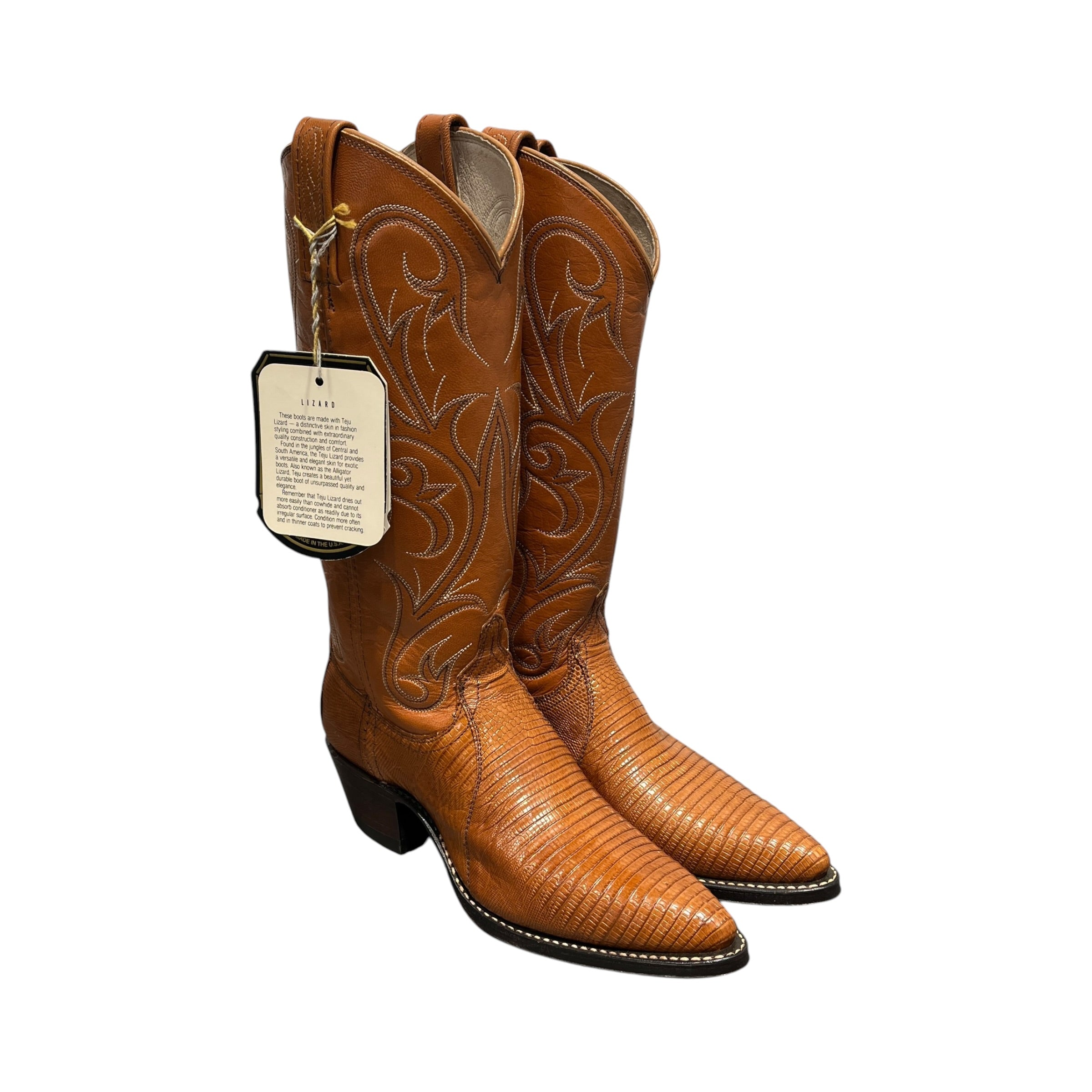 DAN POST BOOTS/Vintage/Western Boots/US 7/Graphic/Leather/ORN/Patent/Tan Colored Teju Lizard Boots view 1