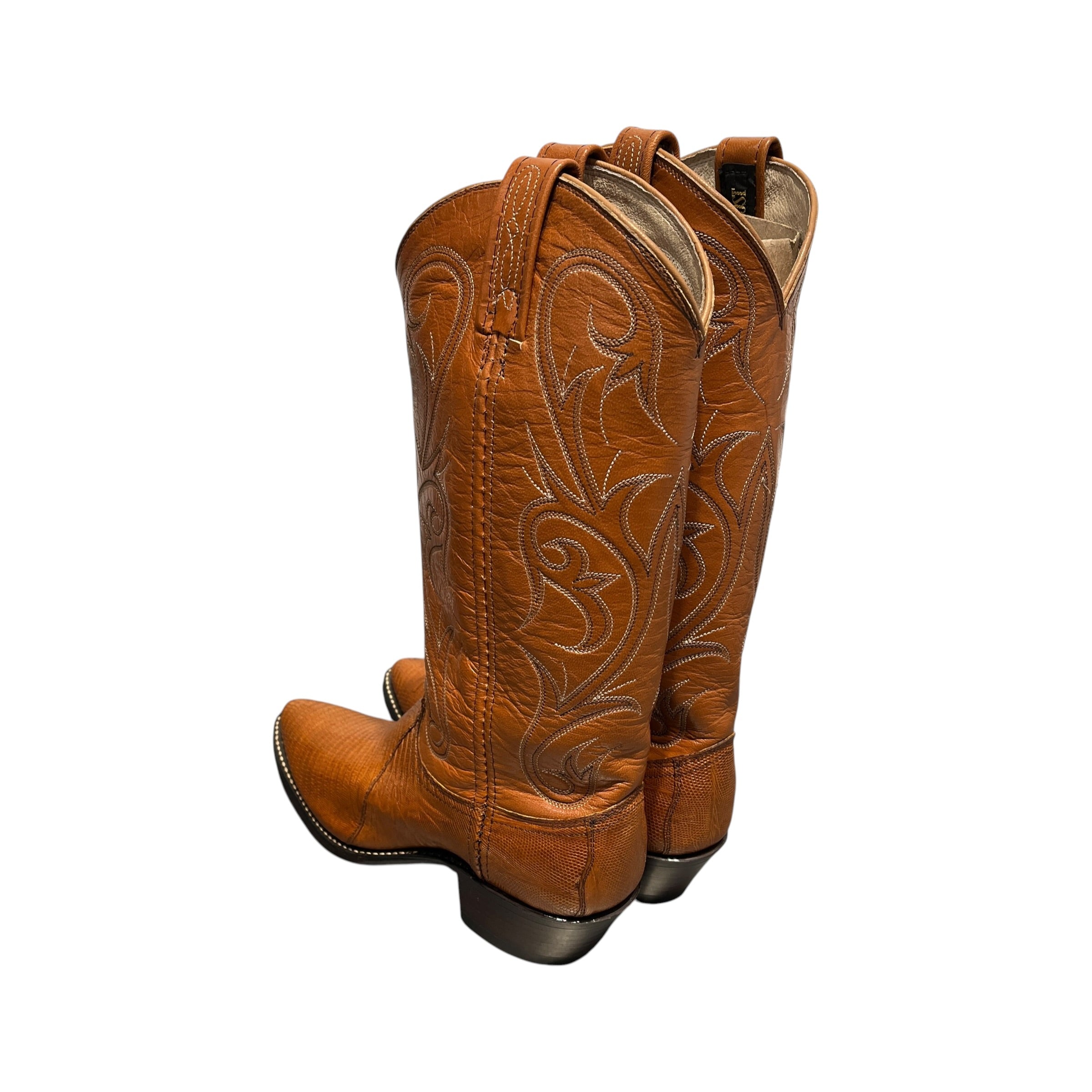 DAN POST BOOTS/Vintage/Western Boots/US 7/Graphic/Leather/ORN/Patent/Tan Colored Teju Lizard Boots view 2