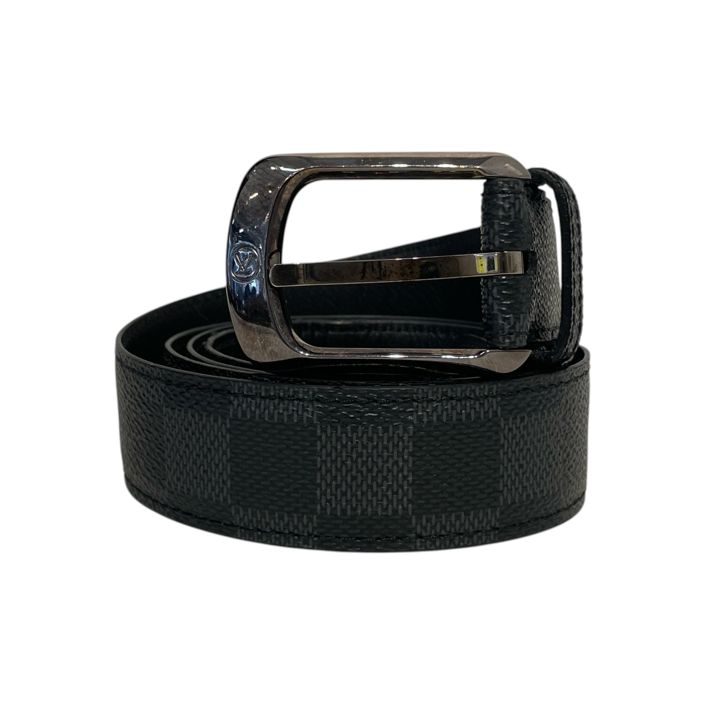 LOUIS VUITTON/Belt/Gingham Check/Leather/BLK/40/M6821 view 1