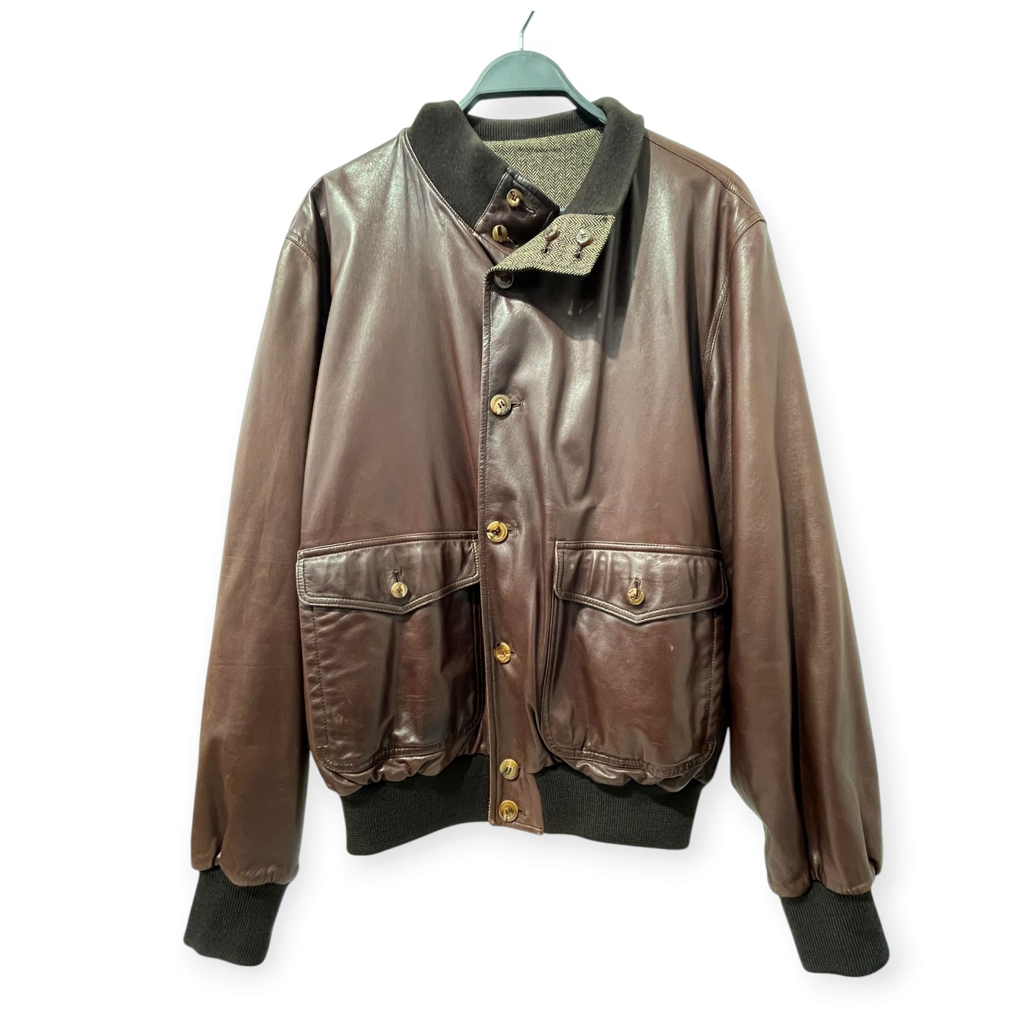 Salvatore Ferragamo/Leather Jkt/52/Leather/BRW/Single Breasted/REVERSIBLE CASHMERE BUTTONS view 1