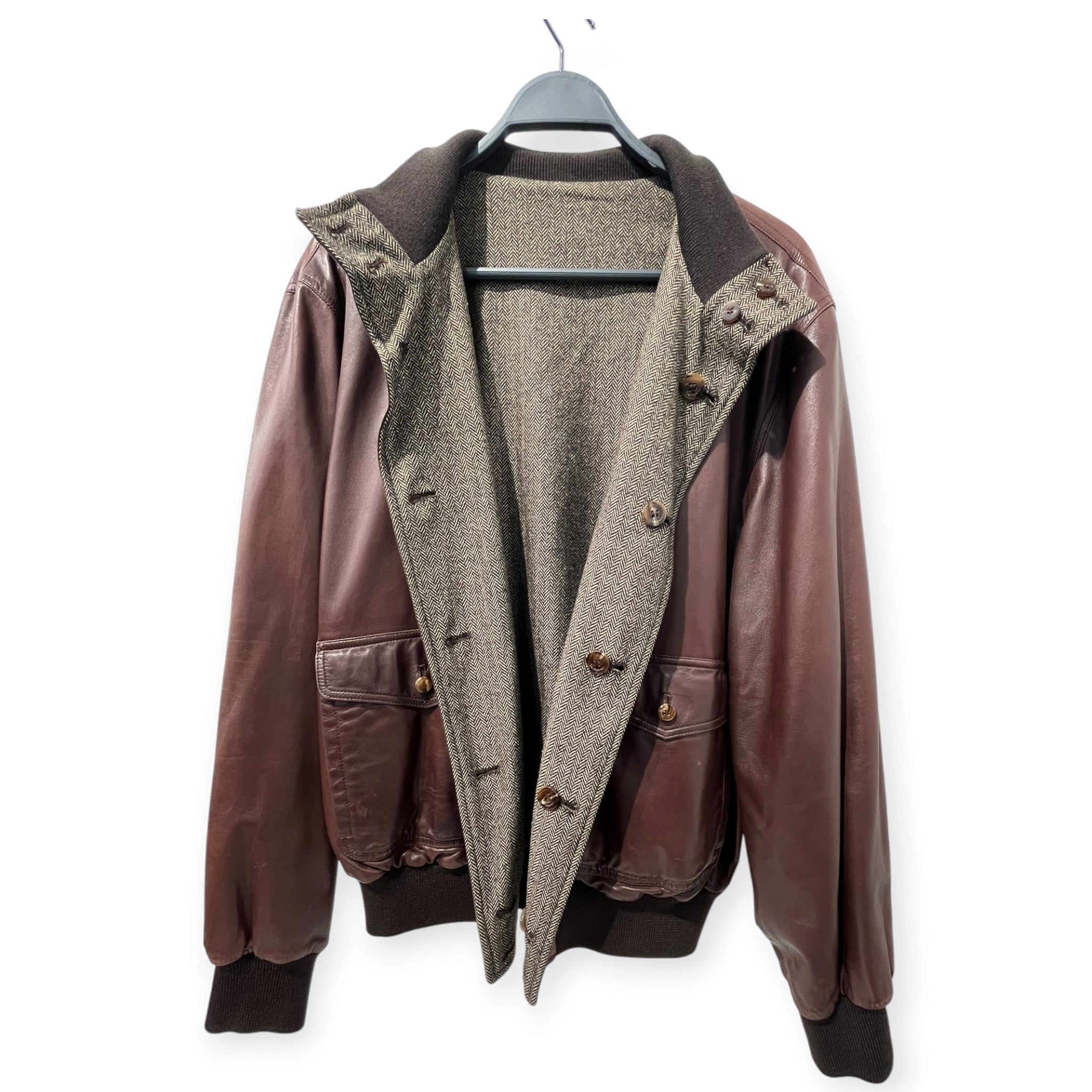 Salvatore Ferragamo/Leather Jkt/52/Leather/BRW/Single Breasted/REVERSIBLE CASHMERE BUTTONS view 4