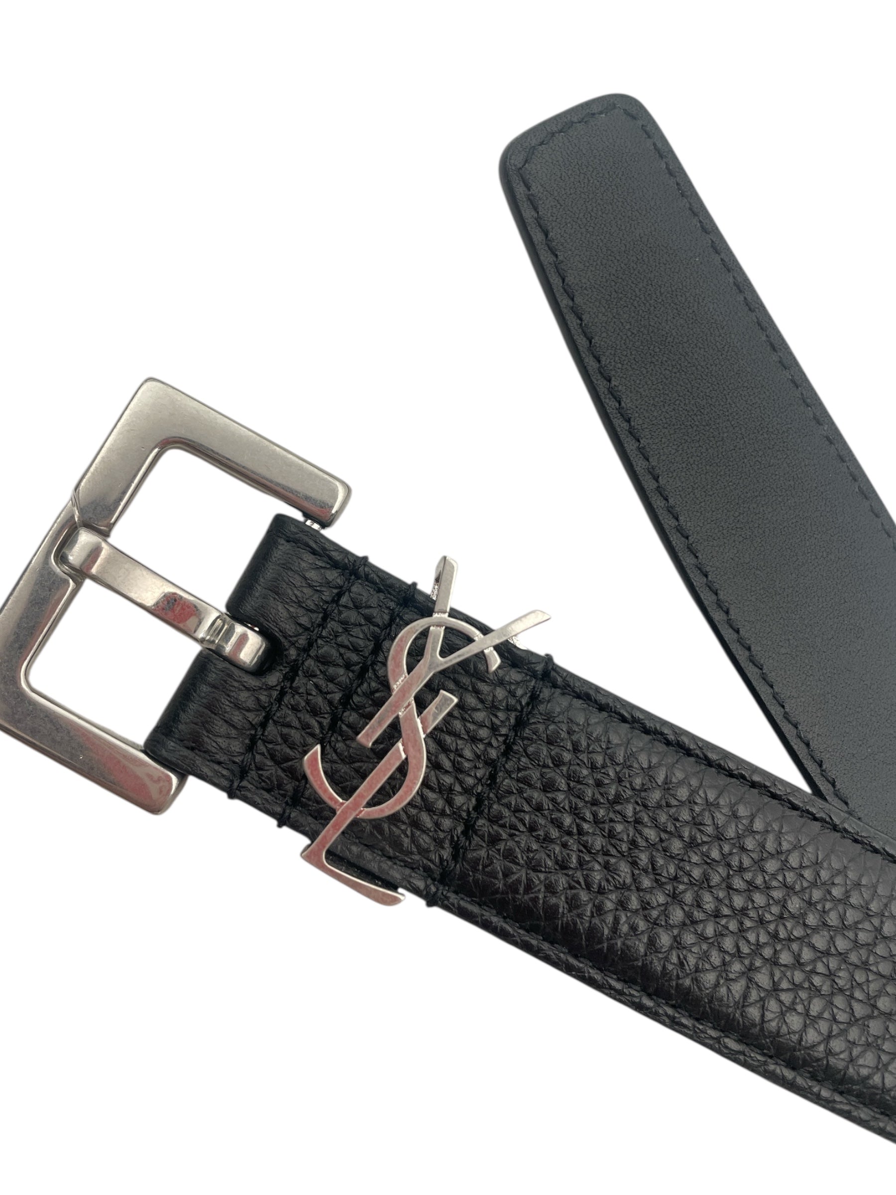 SAINT LAURENT/Belt/Leather/BLK/75CM SILVER view 2