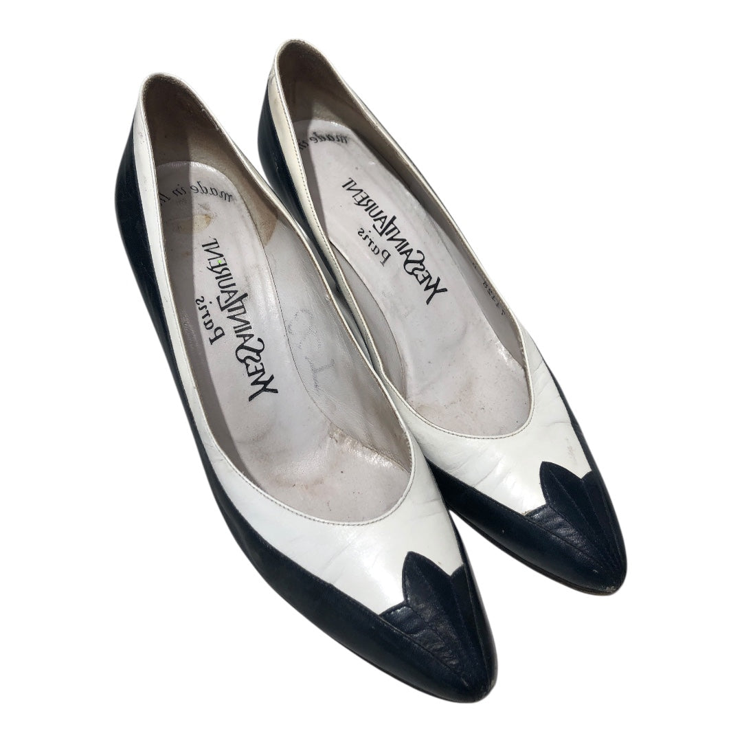 YVES SAINT LAURENT/Heels/US 7.5/Leather/WHT/Vintage white/navy two tone view 1