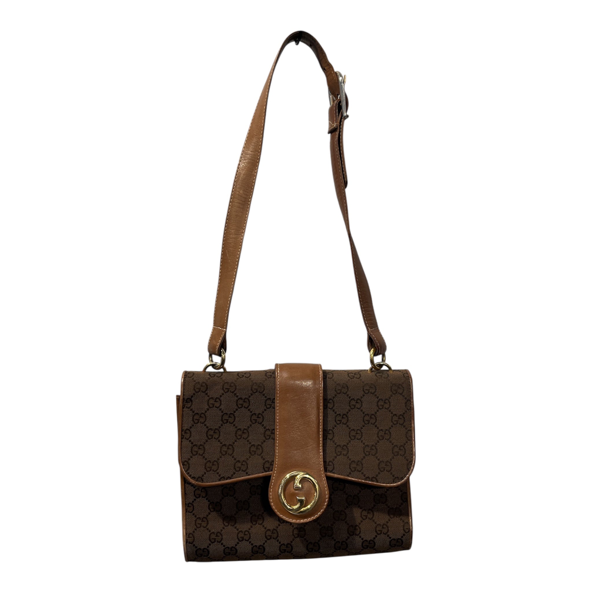 GUCCI/Cross Body Bag/Monogram/Cotton/BRW/GOLD DOUBLE G view 1