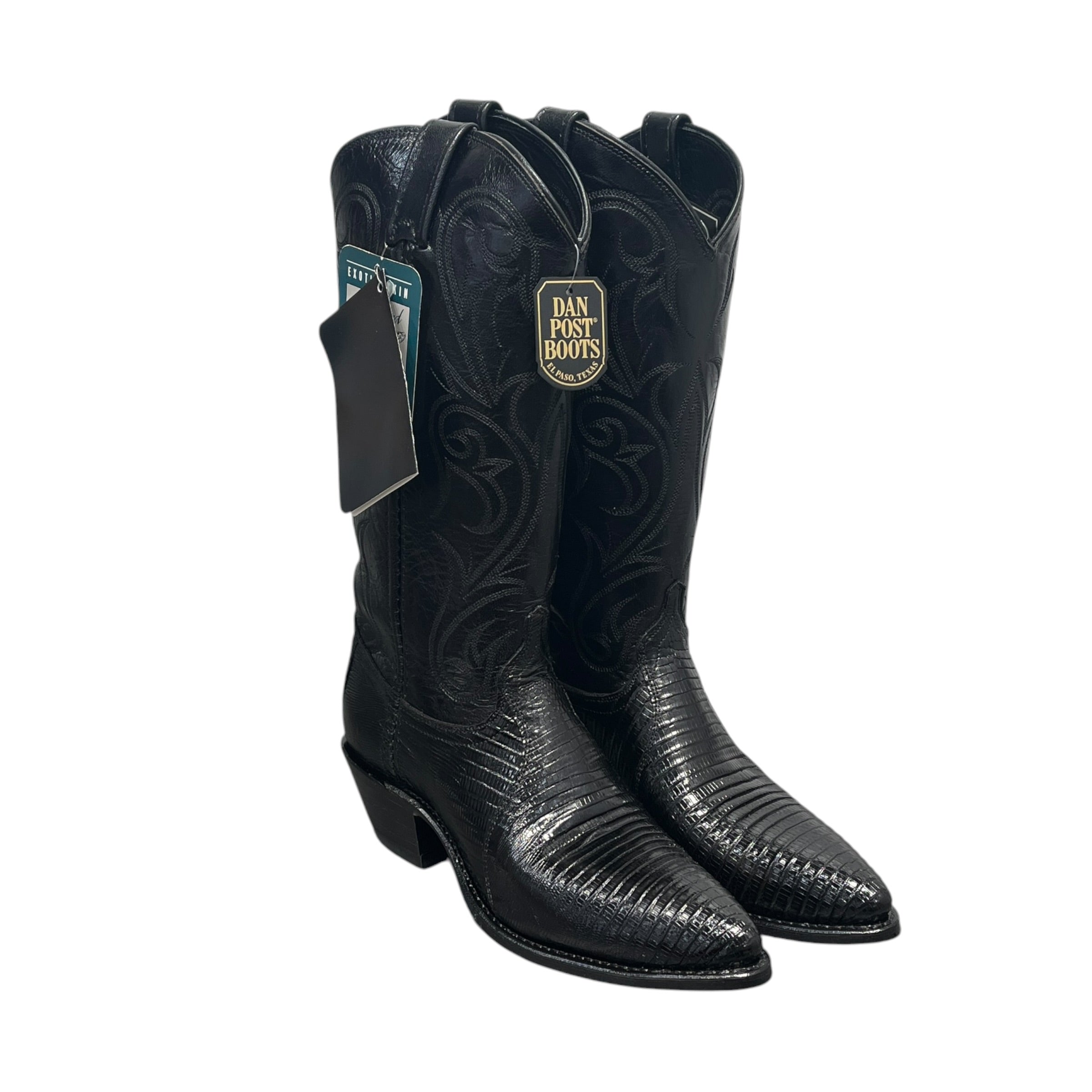 DAN POST BOOTS/Vintage/Cowboy Boots/US 7.5/Graphic/Leather/BLK/Black Embroidery Cowboy Boots view 1