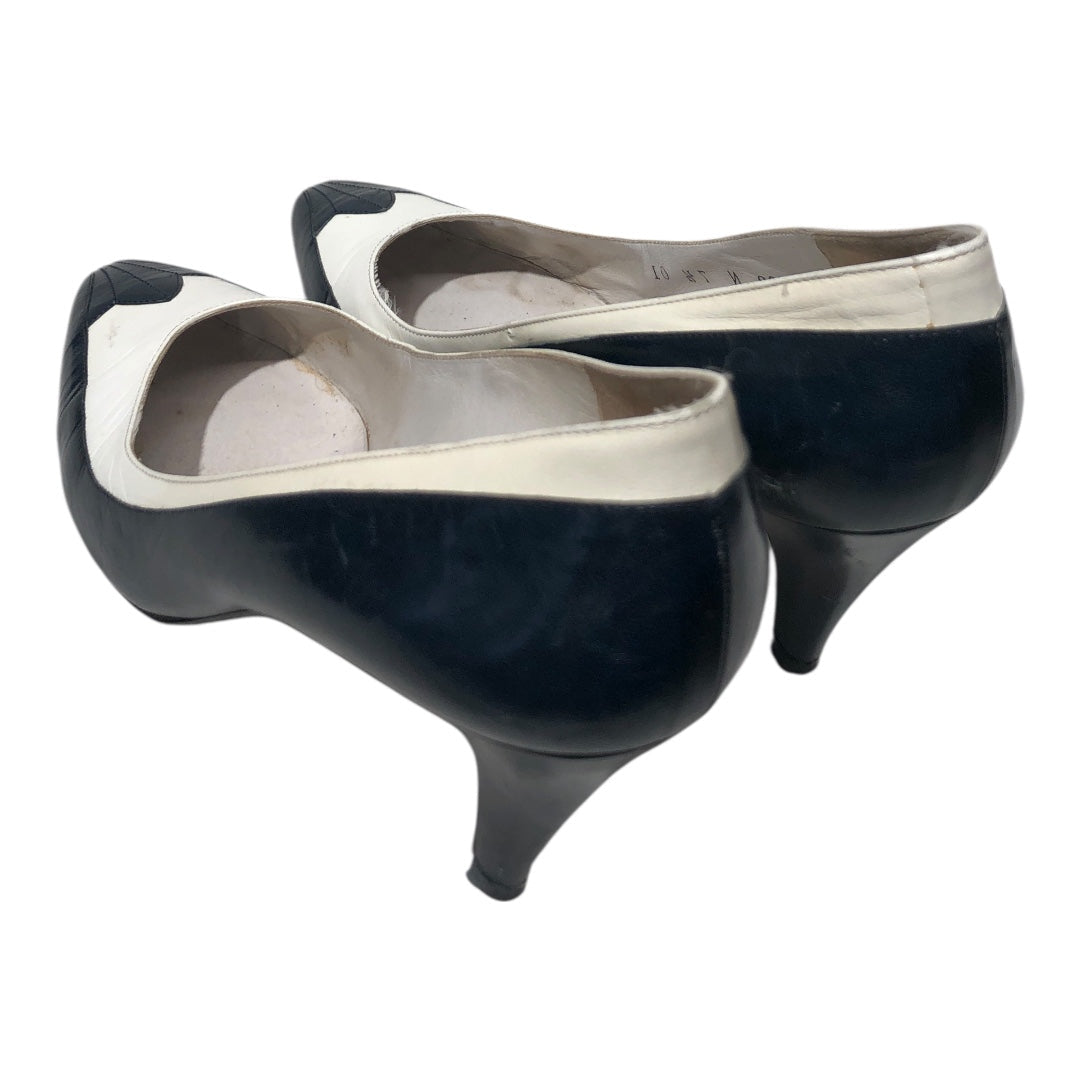 YVES SAINT LAURENT/Heels/US 7.5/Leather/WHT/Vintage white/navy two tone view 2