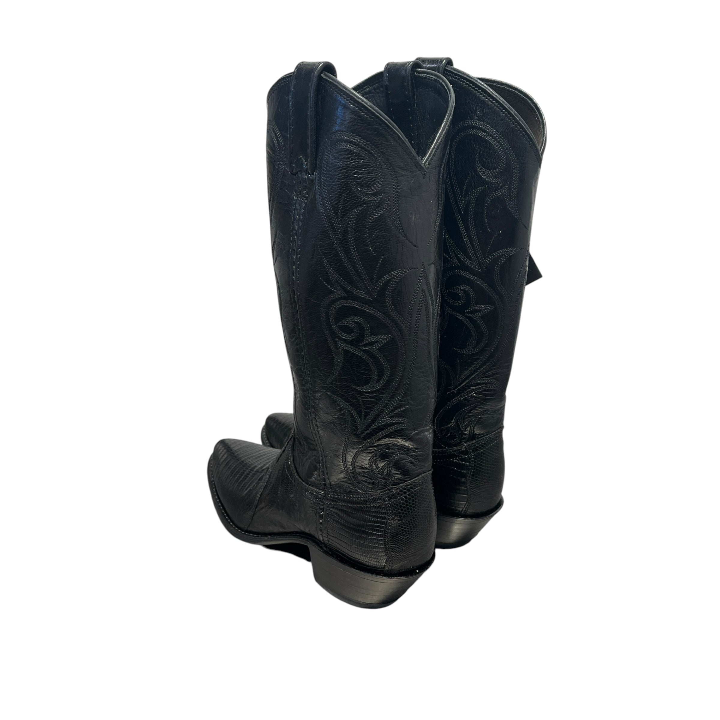DAN POST BOOTS/Vintage/Cowboy Boots/US 7.5/Graphic/Leather/BLK/Black Embroidery Cowboy Boots view 2
