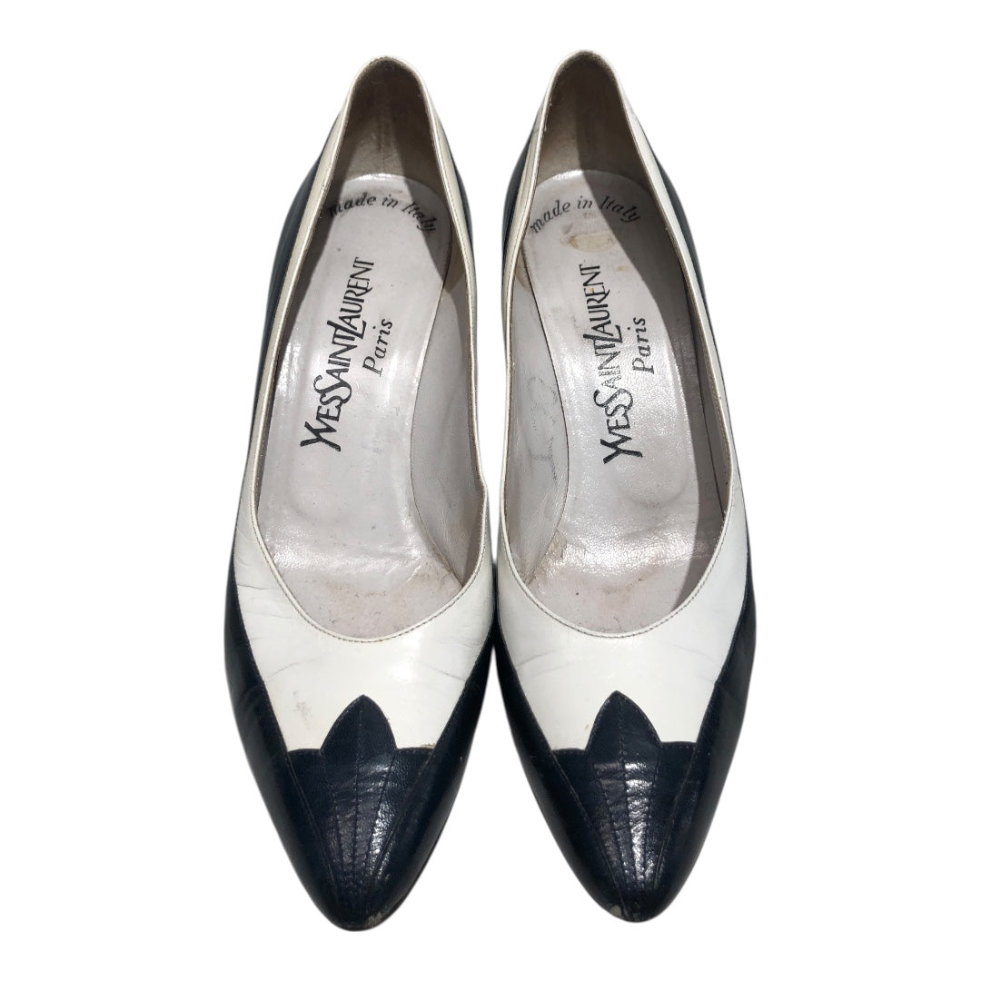 YVES SAINT LAURENT/Heels/US 7.5/Leather/WHT/Vintage white/navy two tone view 3