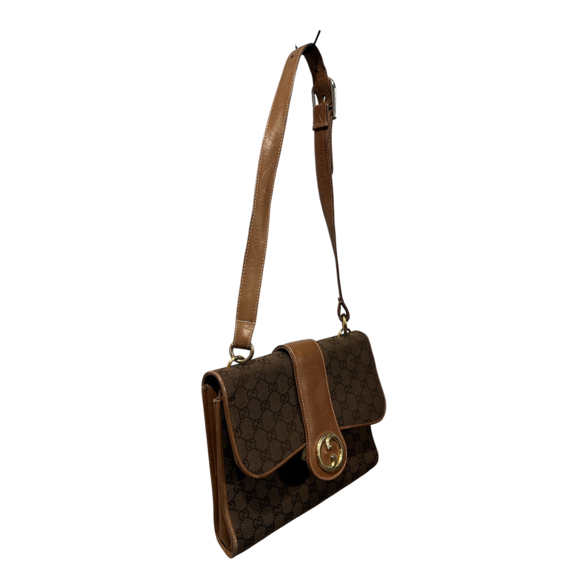 GUCCI/Cross Body Bag/Monogram/Cotton/BRW/GOLD DOUBLE G view 5