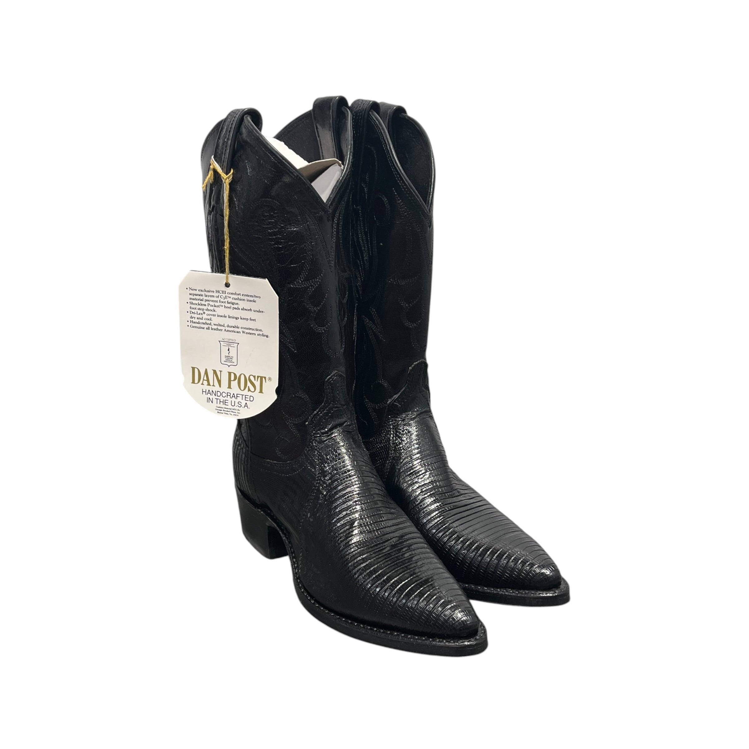 DAN POST BOOTS/Vintage/Western Boots/US 5.5/Graphic/Leather/BLK/Patent/BLK on BLK Teju Lizard Boots view 1