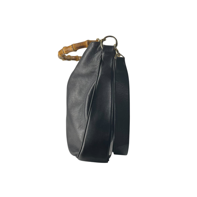 GUCCI/Vintage/Tote Bag/Leather/BLK/BAMBOO HANDLE