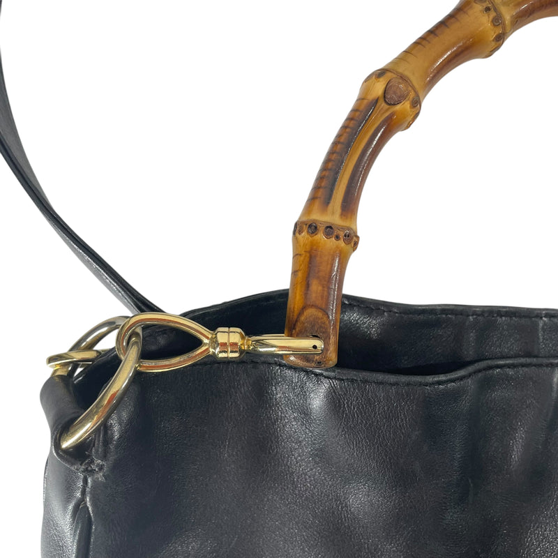 GUCCI/Vintage/Tote Bag/Leather/BLK/BAMBOO HANDLE