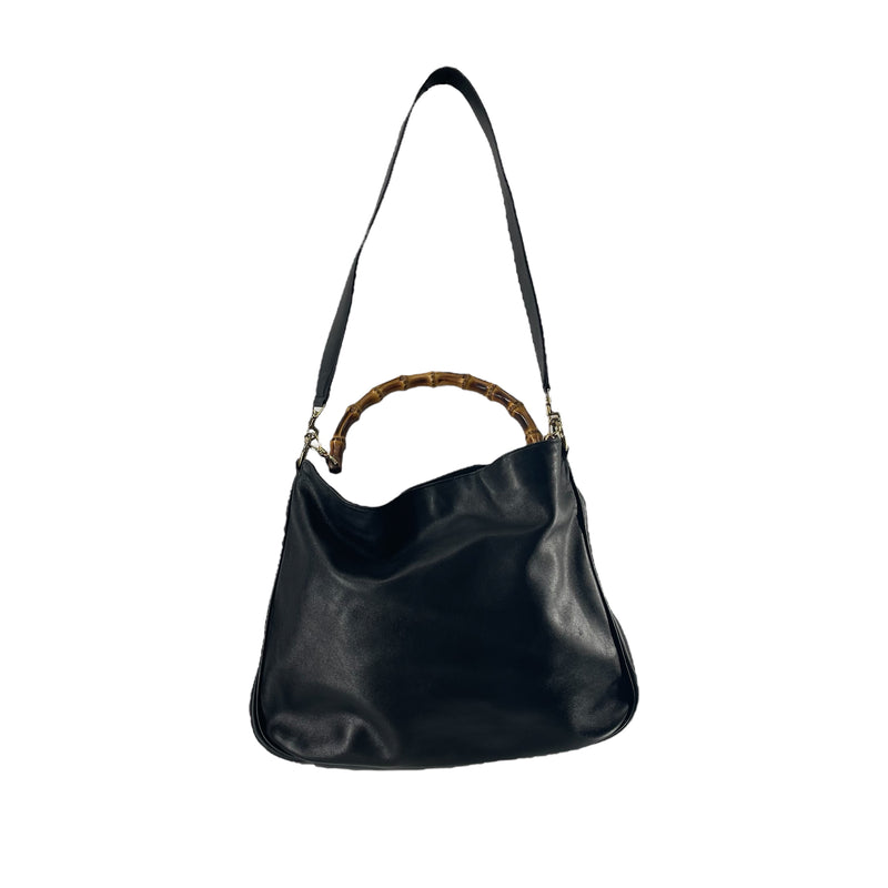 GUCCI/Vintage/Tote Bag/Leather/BLK/BAMBOO HANDLE