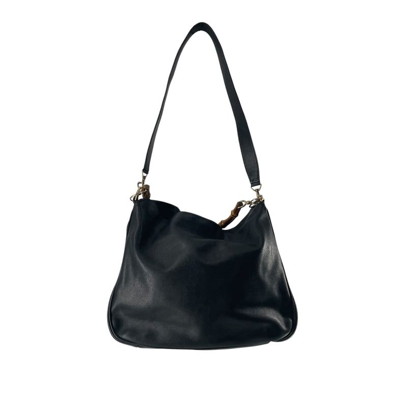 GUCCI/Vintage/Tote Bag/Leather/BLK/BAMBOO HANDLE