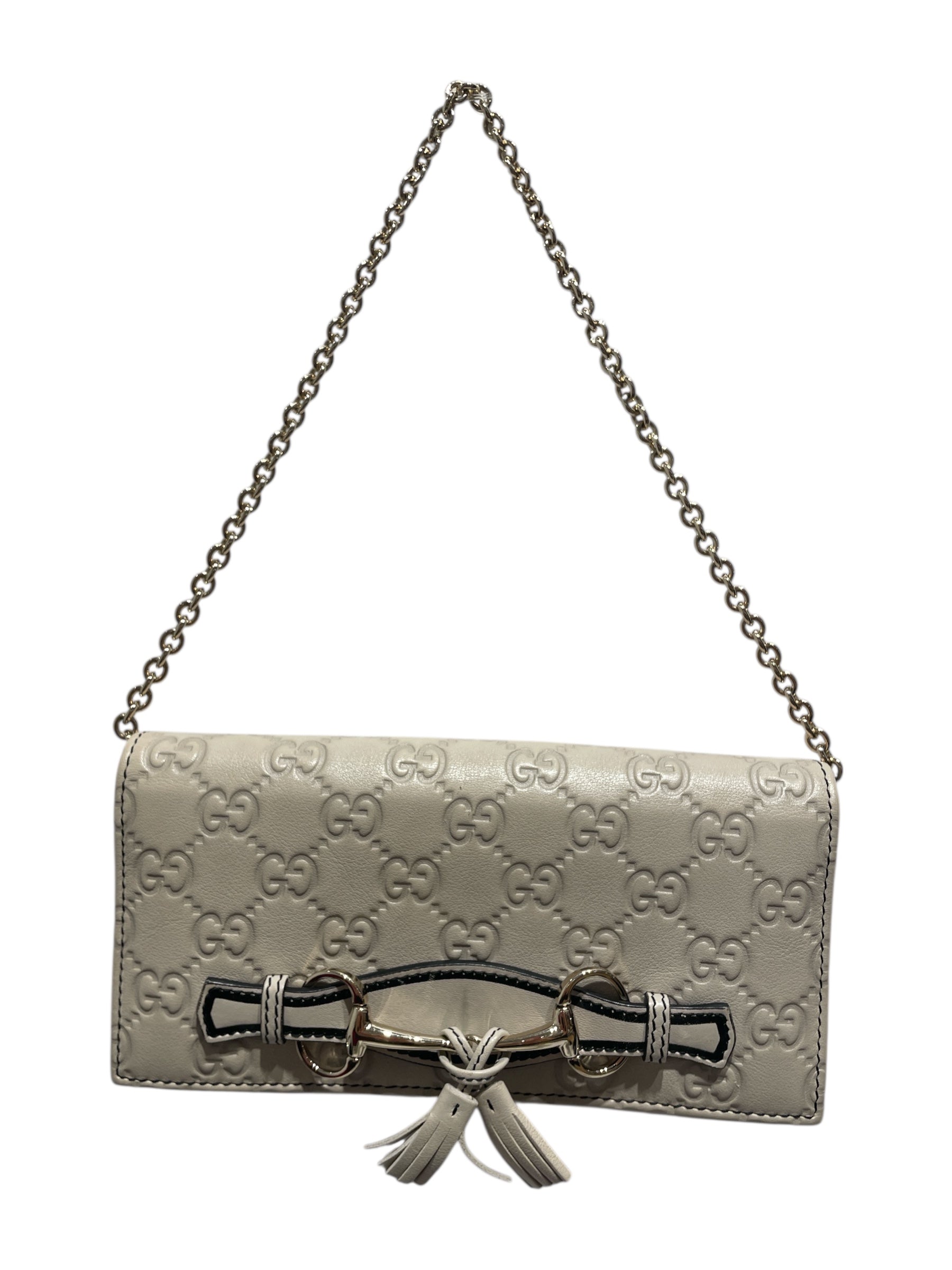 GUCCI/Hand Bag/Monogram/Leather/CRM/Emily Wallet Bag Gold Chain view 1
