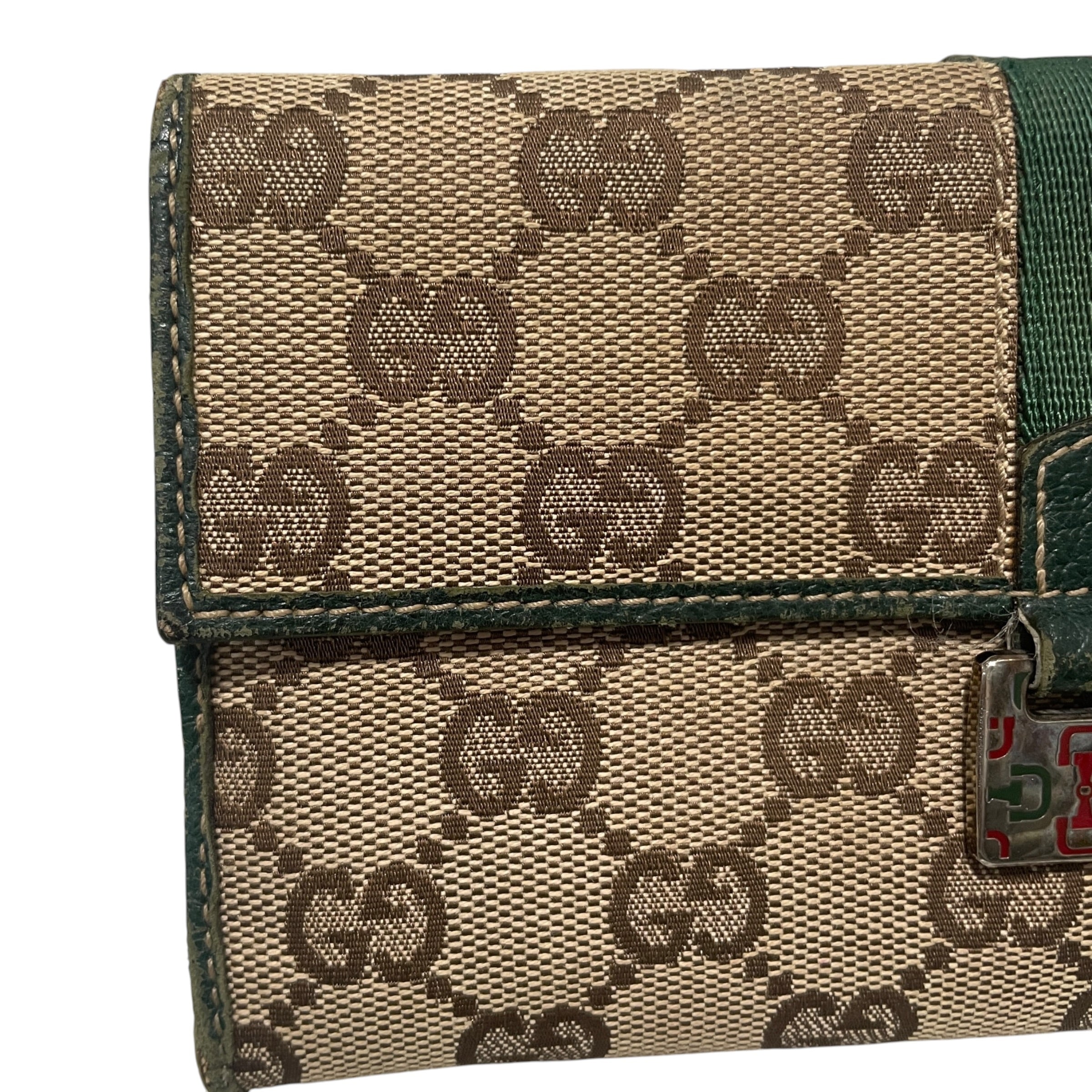 GUCCI/Long Wallet/All Over Print/Cotton/BEG/L's/Sherry Long Green Red Stripe view 2