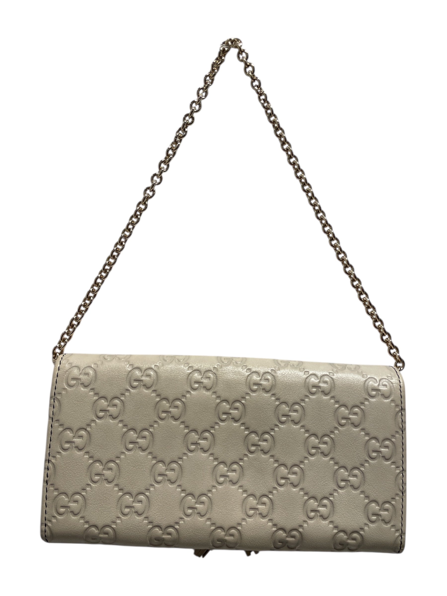 GUCCI/Hand Bag/Monogram/Leather/CRM/Emily Wallet Bag Gold Chain view 2