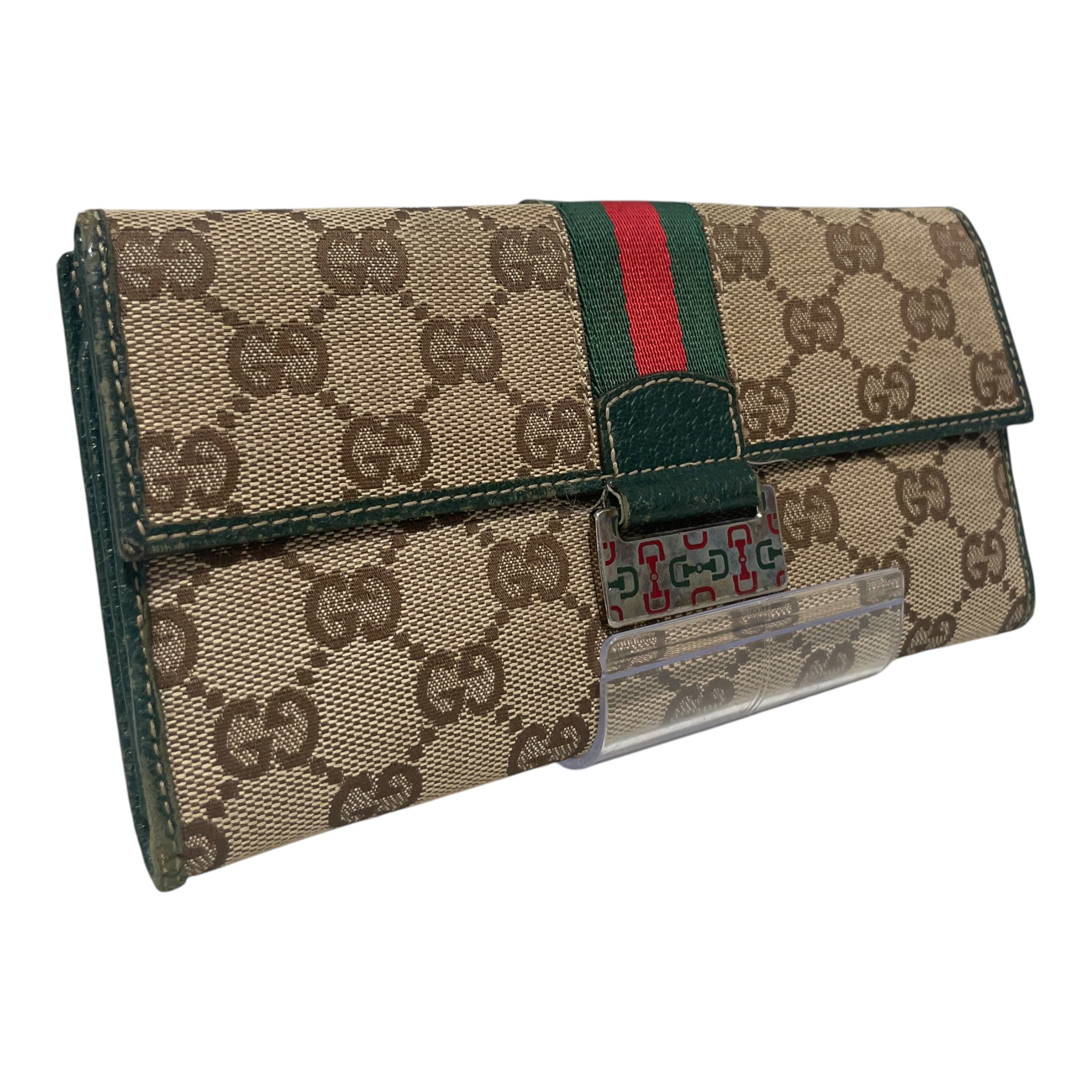 GUCCI/Long Wallet/All Over Print/Cotton/BEG/L's/Sherry Long Green Red Stripe view 1