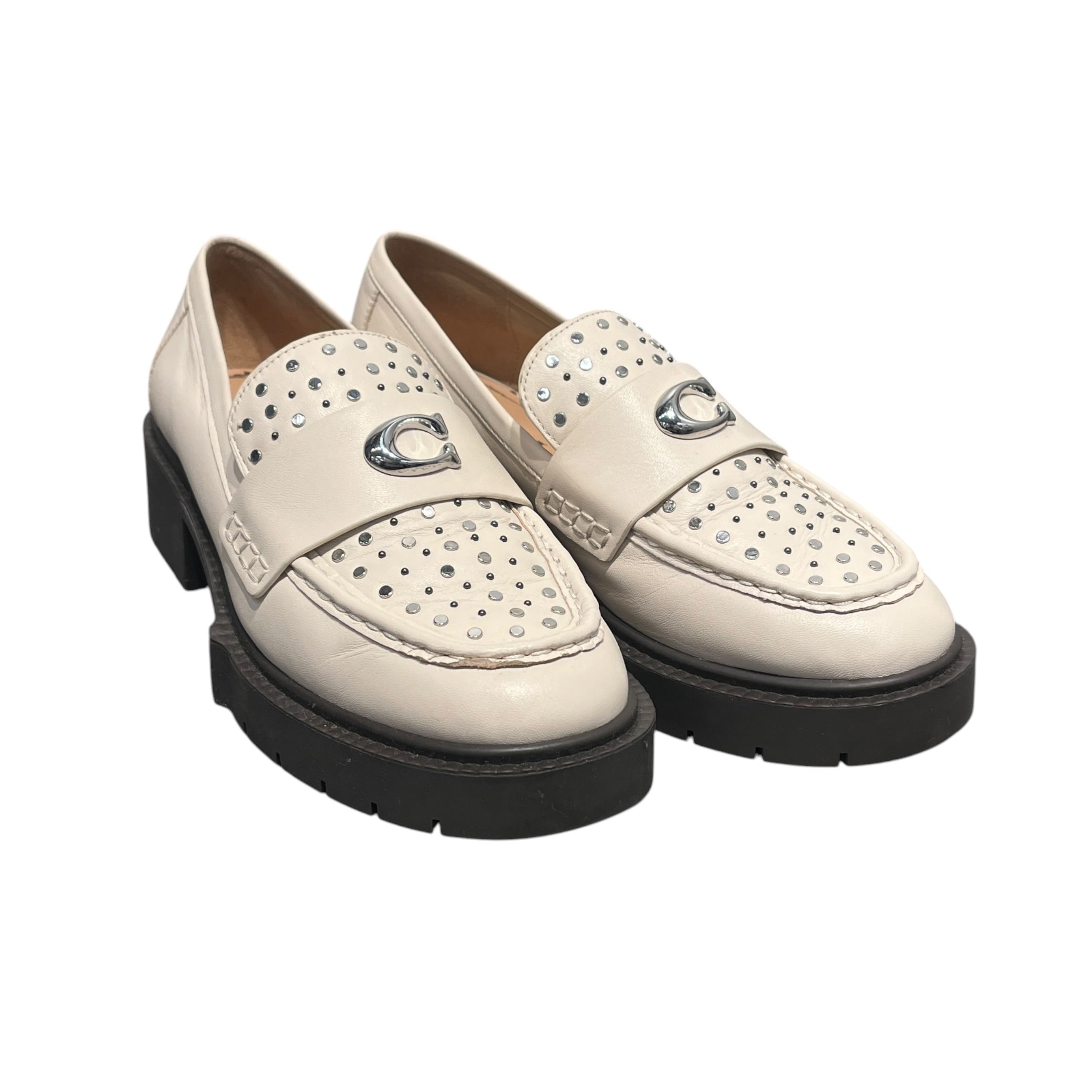 COACH/Loafers/US 7.5/Leather/WHT/SILVER STUDS view 1