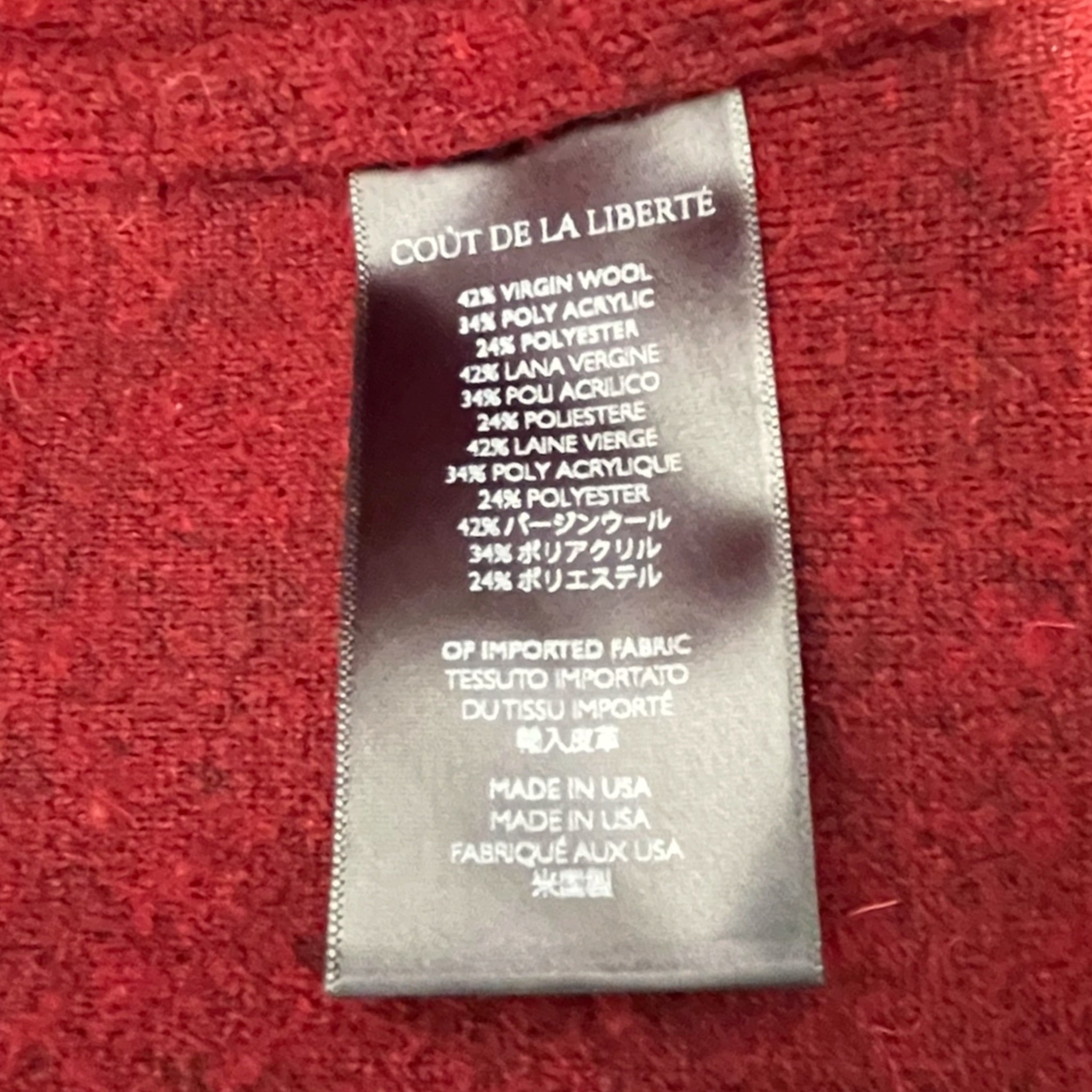 COUT DE LA LIBERTE/Jacket/L/Wool/RED/EMBELLISHED SHERPA JKT view 5
