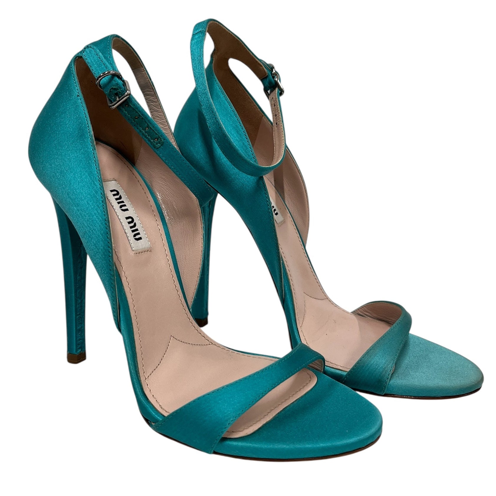 MIU MIU/Heels/EU 37/Silk/BLU/OPEN TOE SILK WT ANKLE STRAP view 1