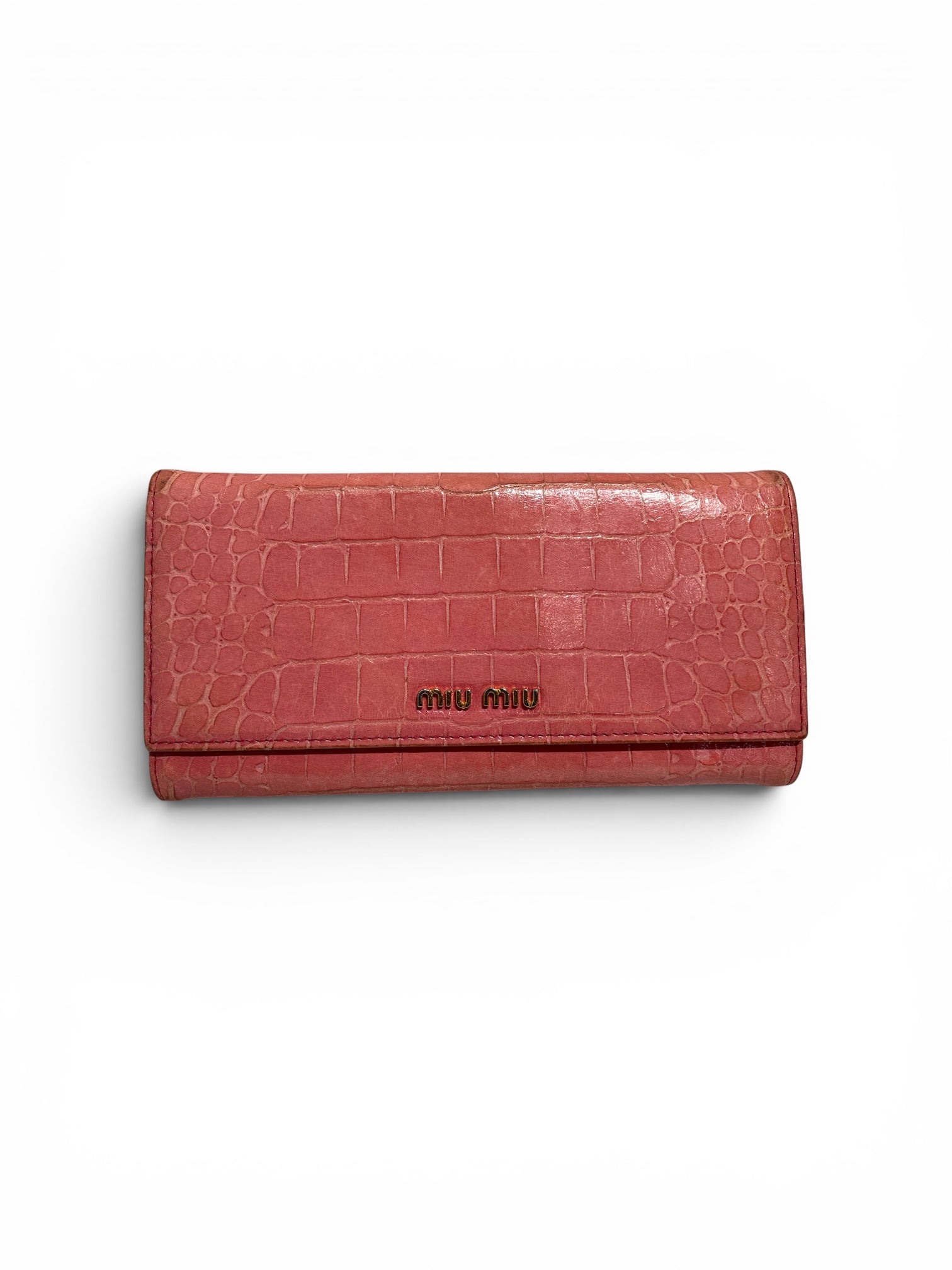 MIU MIU/Long Wallet/Animal Pattern/Leather/PNK/PINK FAUX ALIGATOR view 1