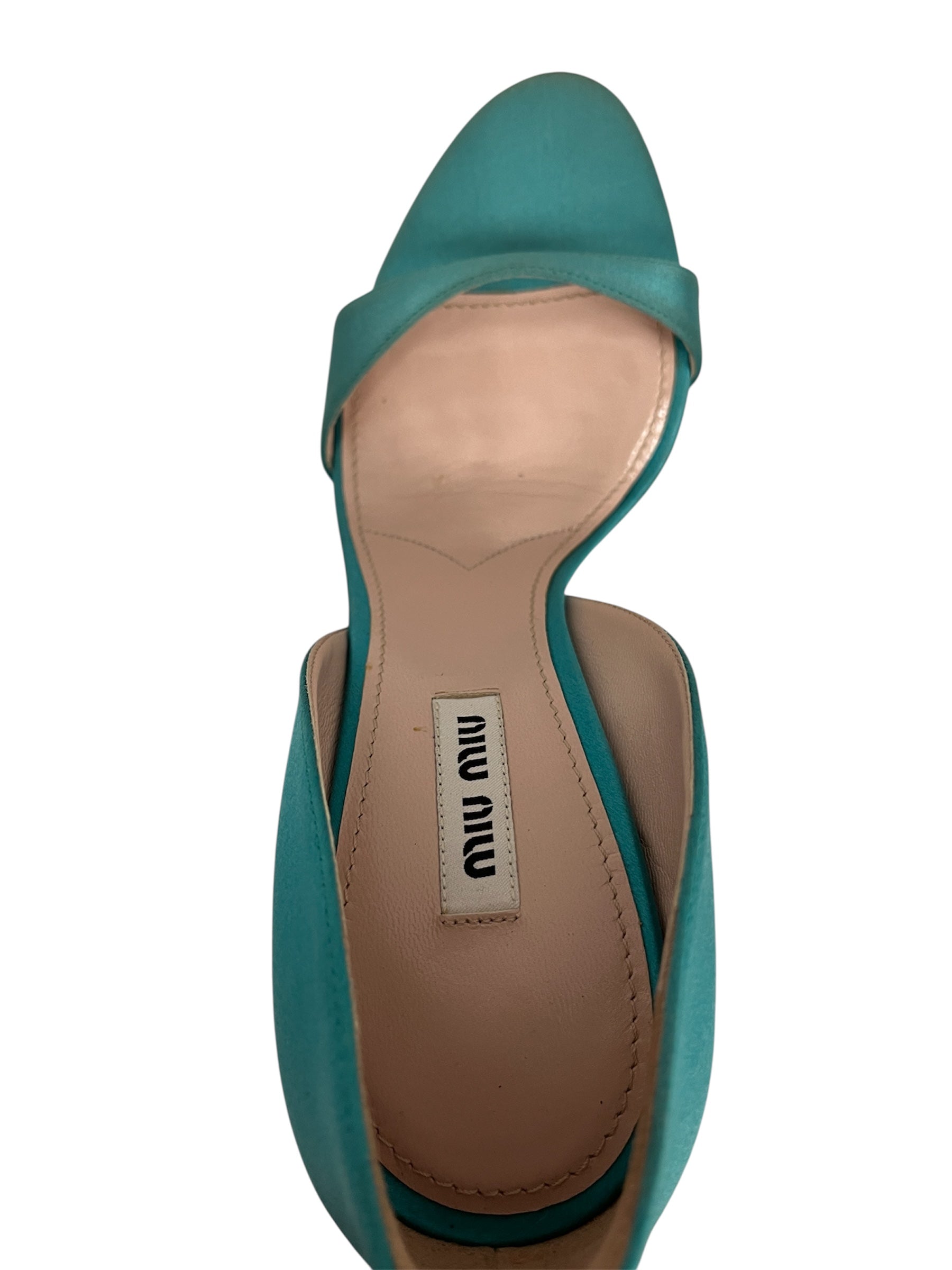 MIU MIU/Heels/EU 37/Silk/BLU/OPEN TOE SILK WT ANKLE STRAP view 3