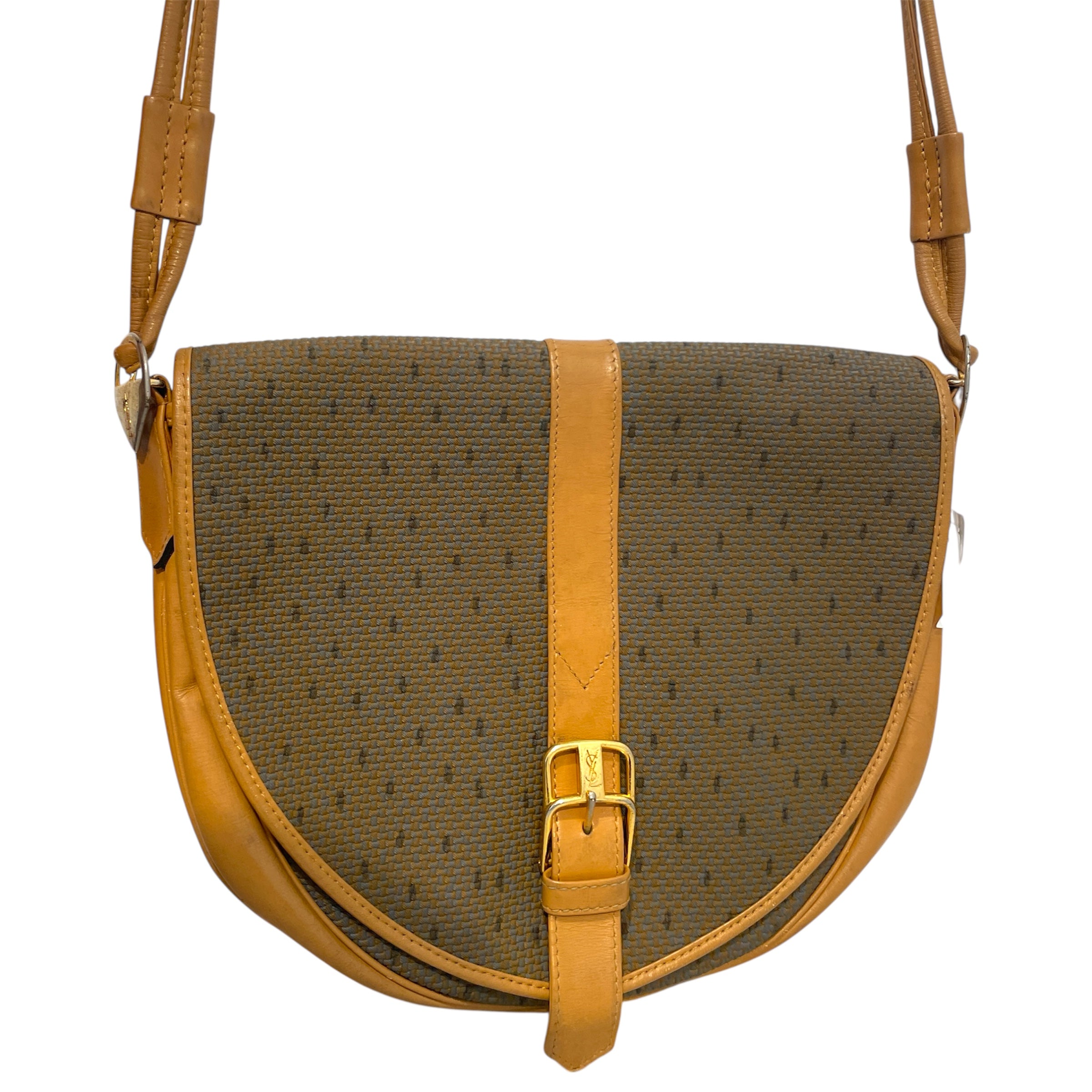 YVES SAINT LAURENT/Cross Body Bag/Leather/BRW/Tweed Shoulder Bag view 2