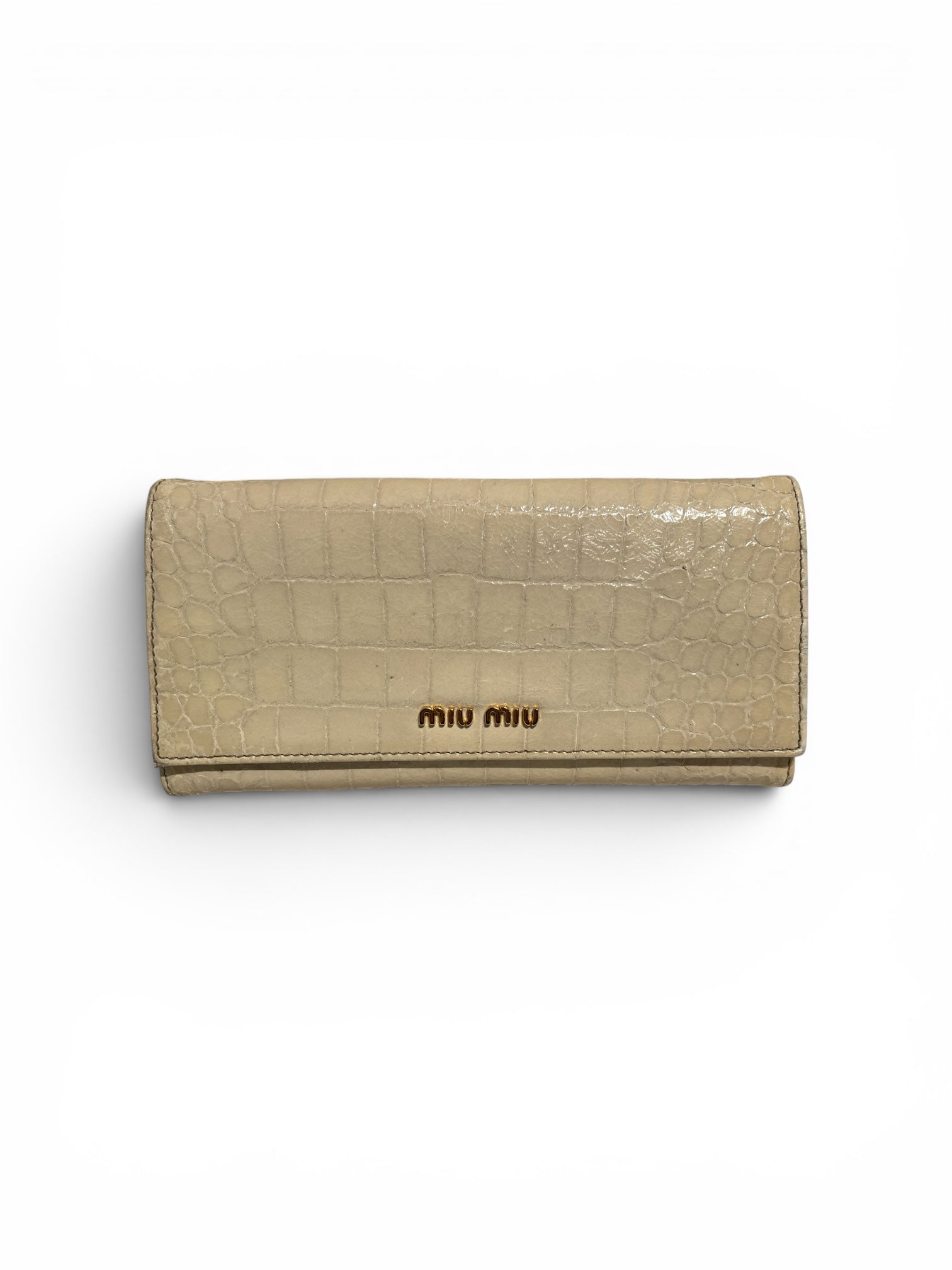 MIU MIU/Bifold Wallet/Animal Pattern/Leather/BEG/faux snake skin wallet view 1