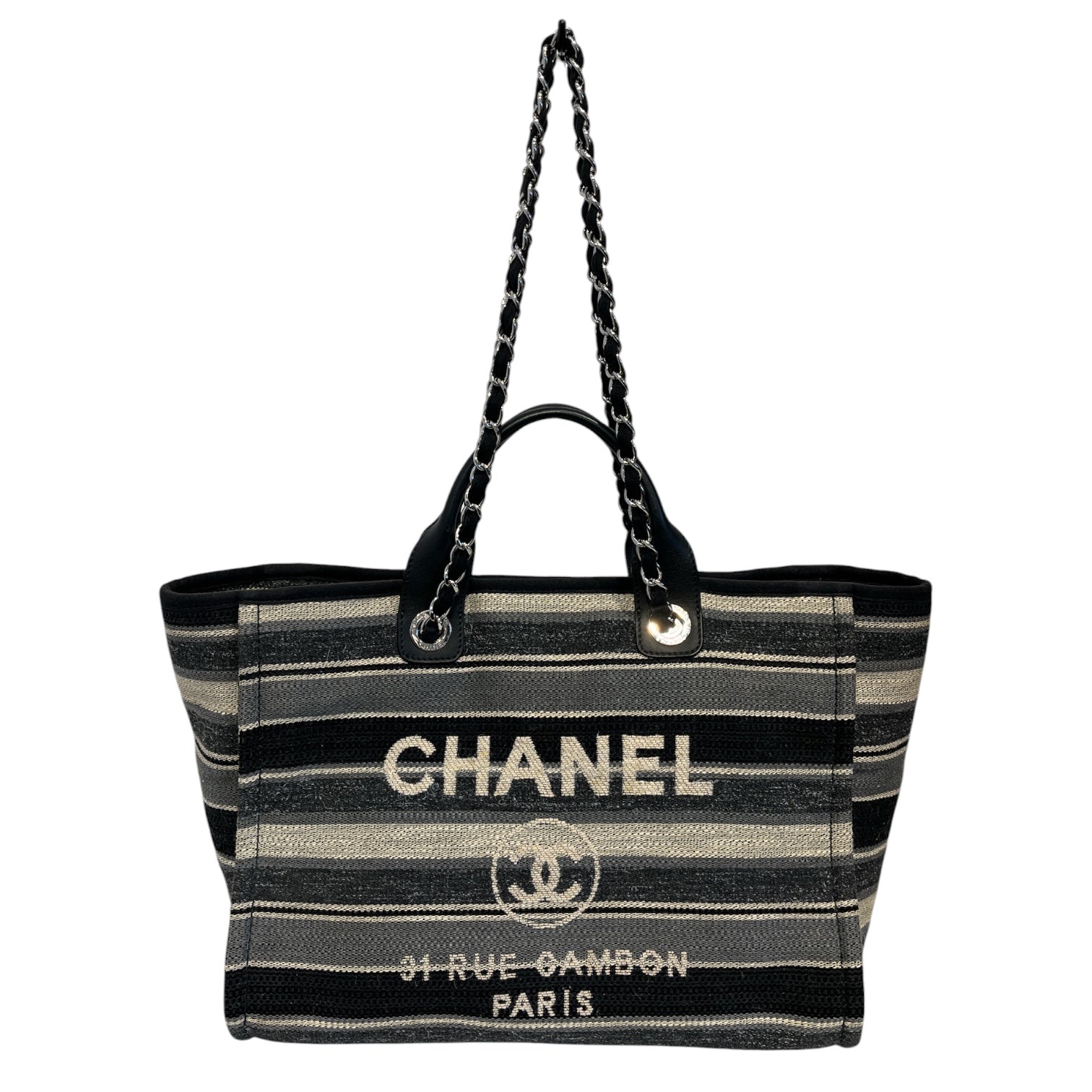 CHANEL/Tote Bag/Stripe/GRY/striped deauville tote view 1