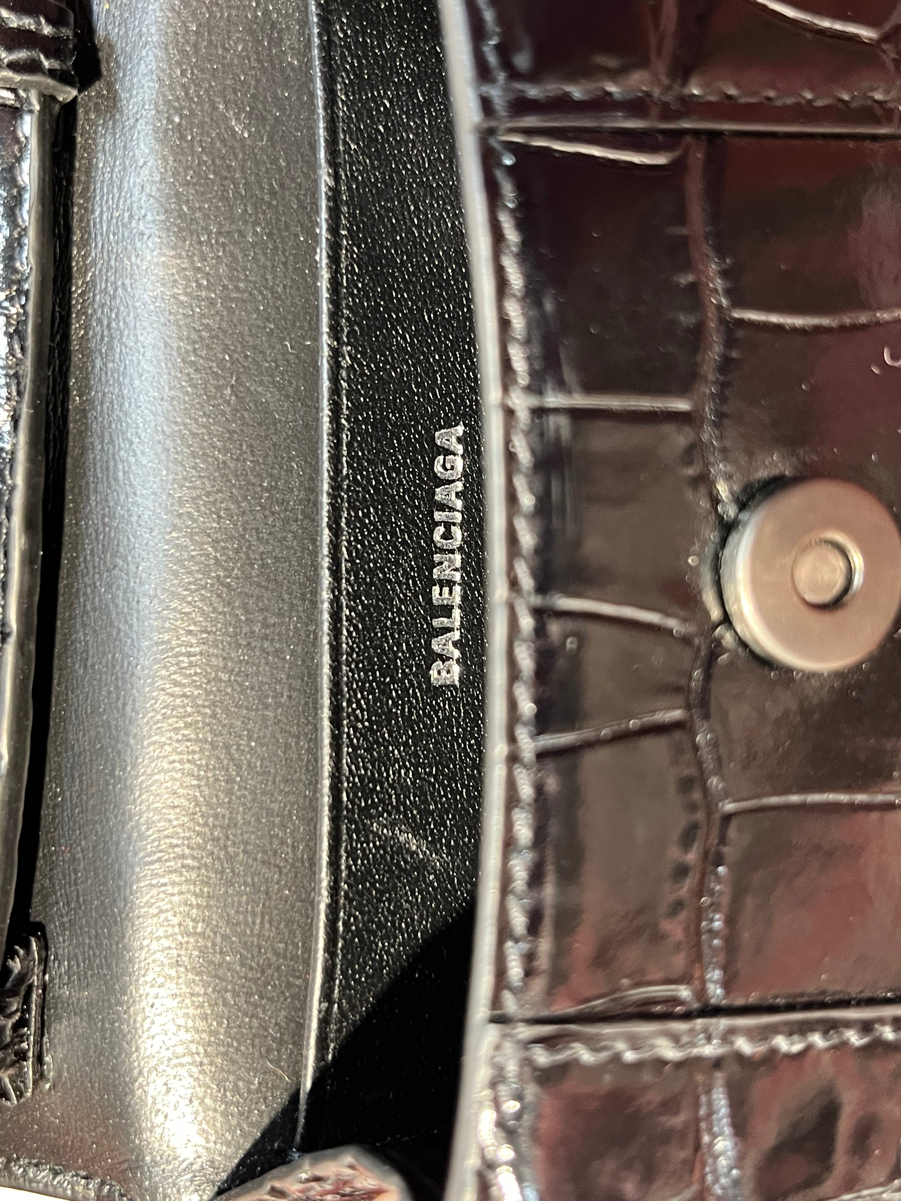 BALENCIAGA/Cross Body Bag/Animal Pattern/Leather/BLK/hourglass mini xs crocodile view 4