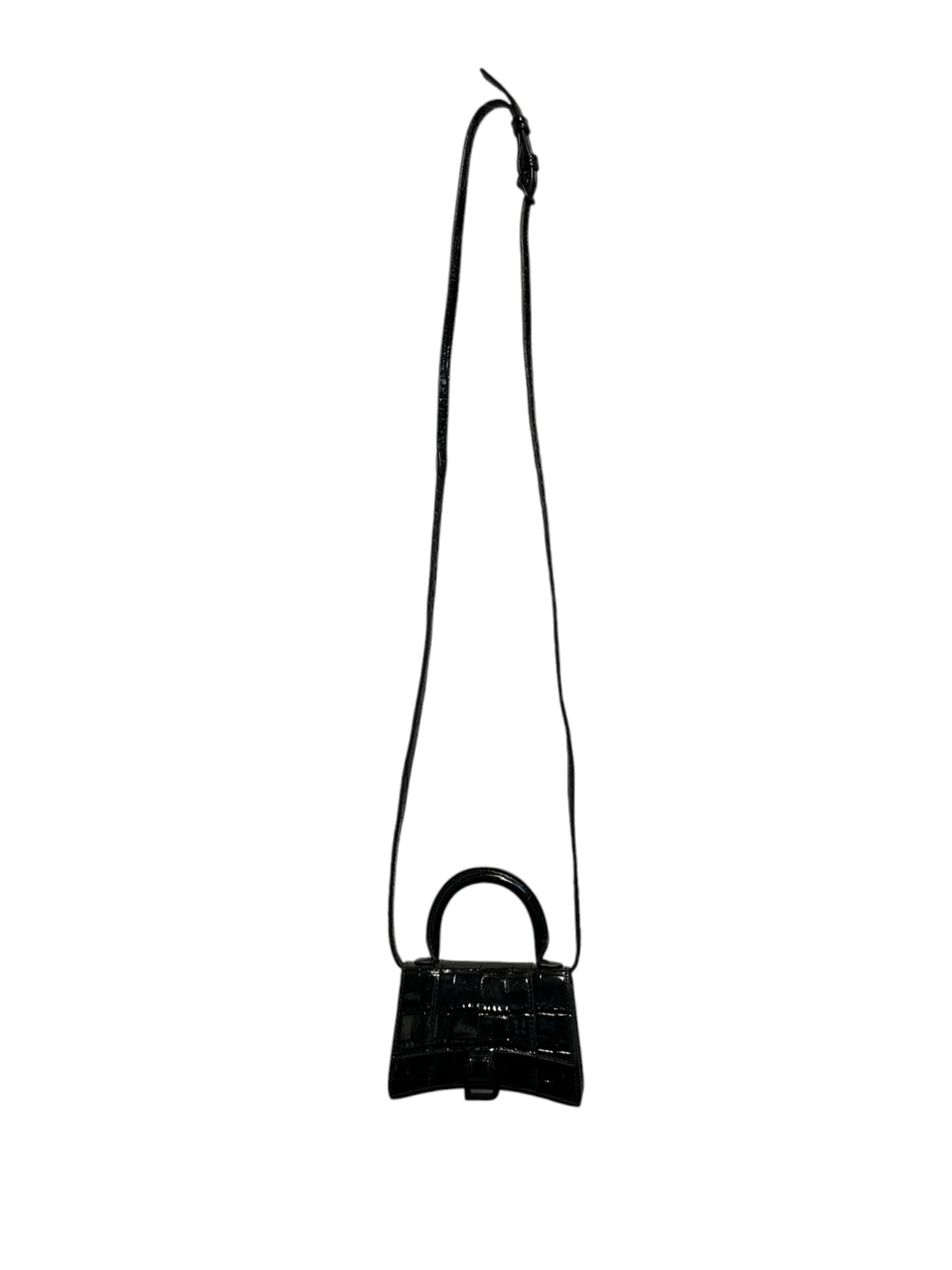 BALENCIAGA/Cross Body Bag/Animal Pattern/Leather/BLK/hourglass mini xs crocodile view 1