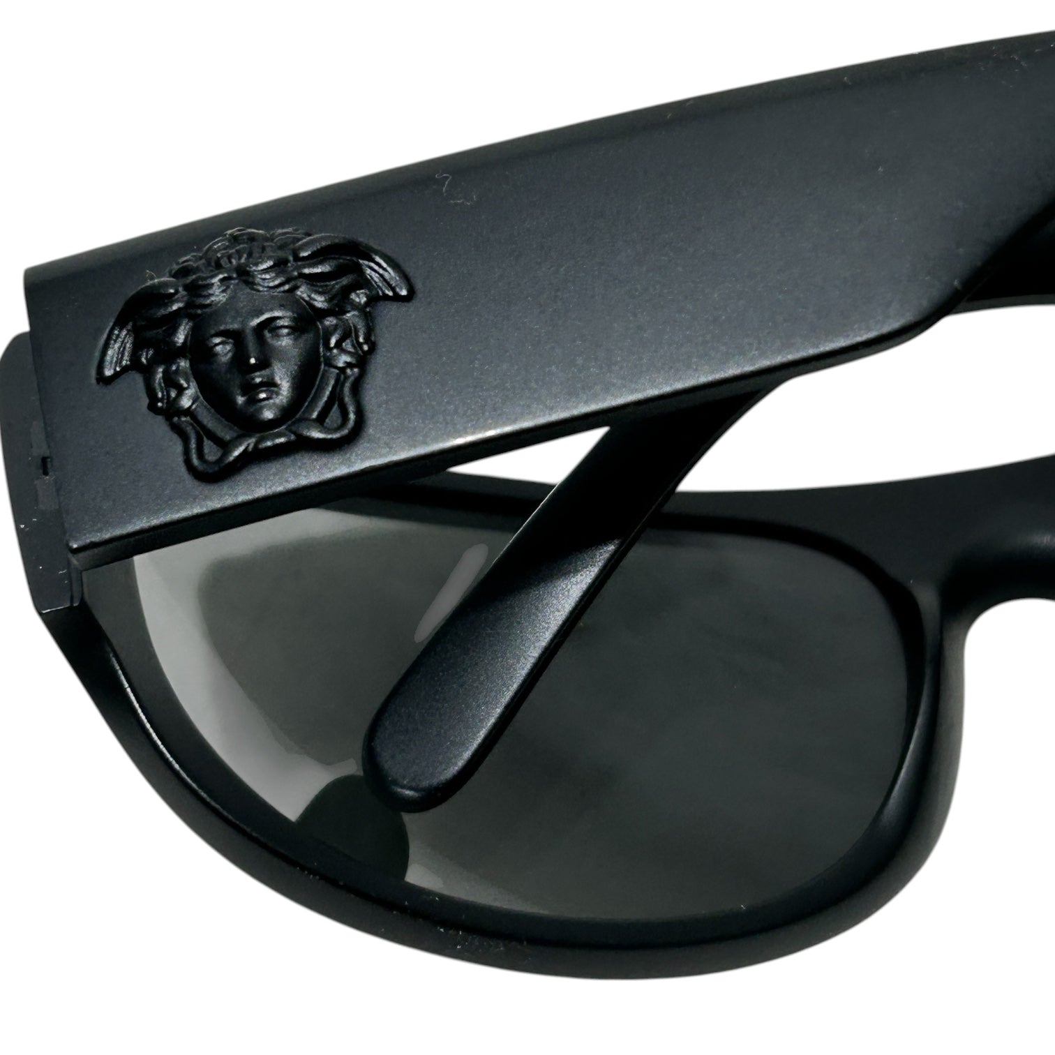 VERSACE/Sunglasses/Plastic/BLK/wrap around logo face sidetemp view 2