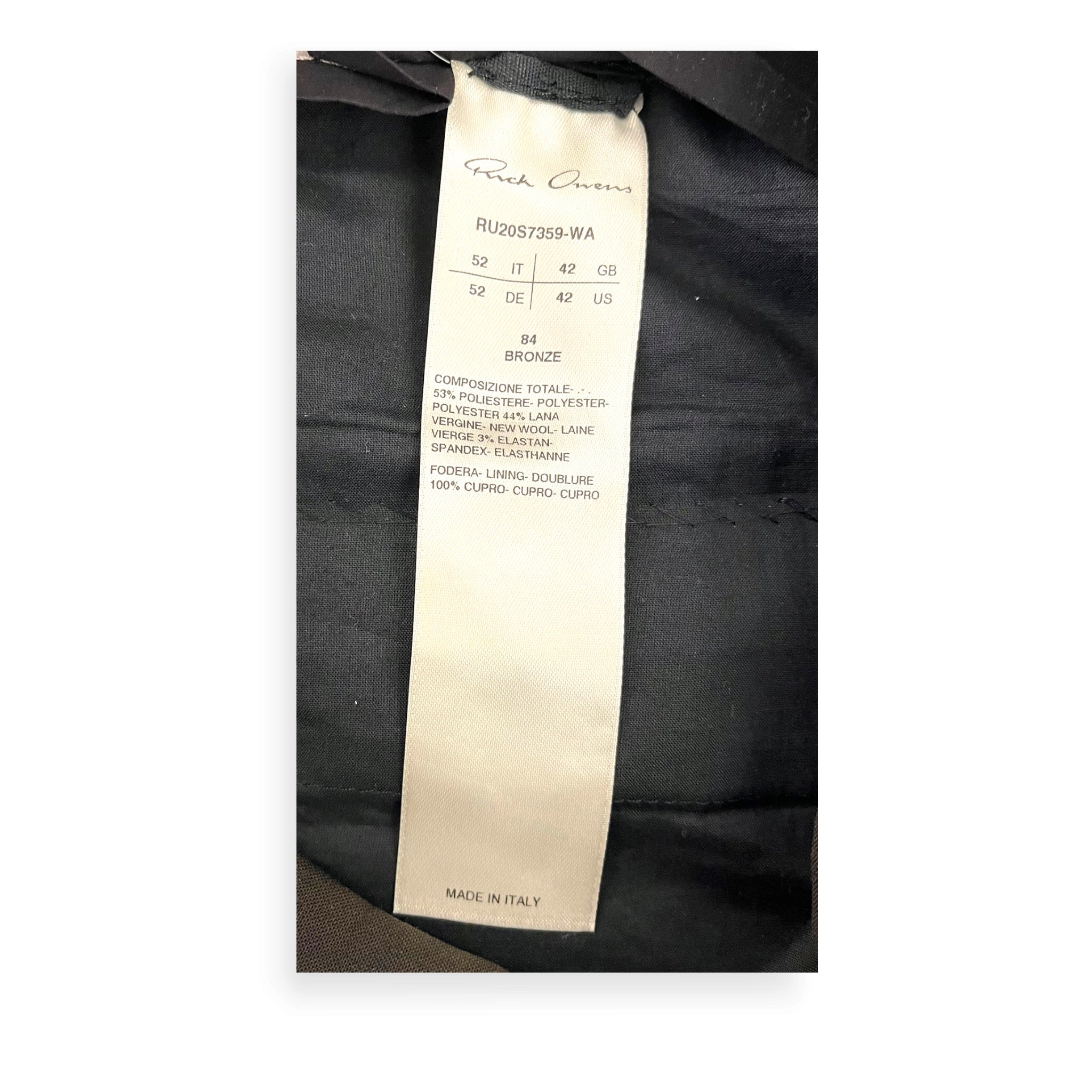 Rick Owens/Pants/42/Wool/BRW/High-waisted/TECUATL S/S 20 view 4