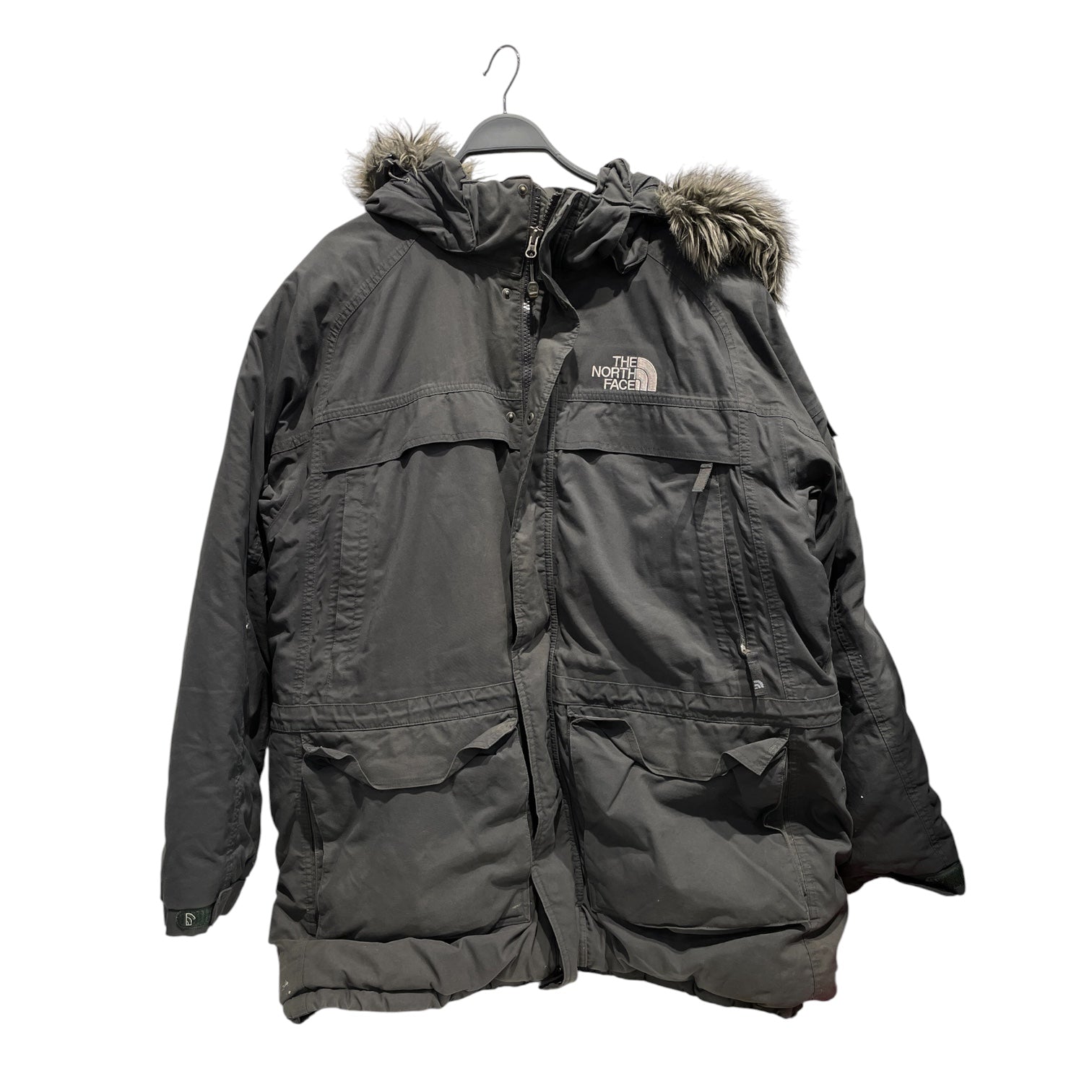 THE NORTH FACE/Coat/XXL/Polyester/GRY/PUFFER COAT FUR HOOD view 1