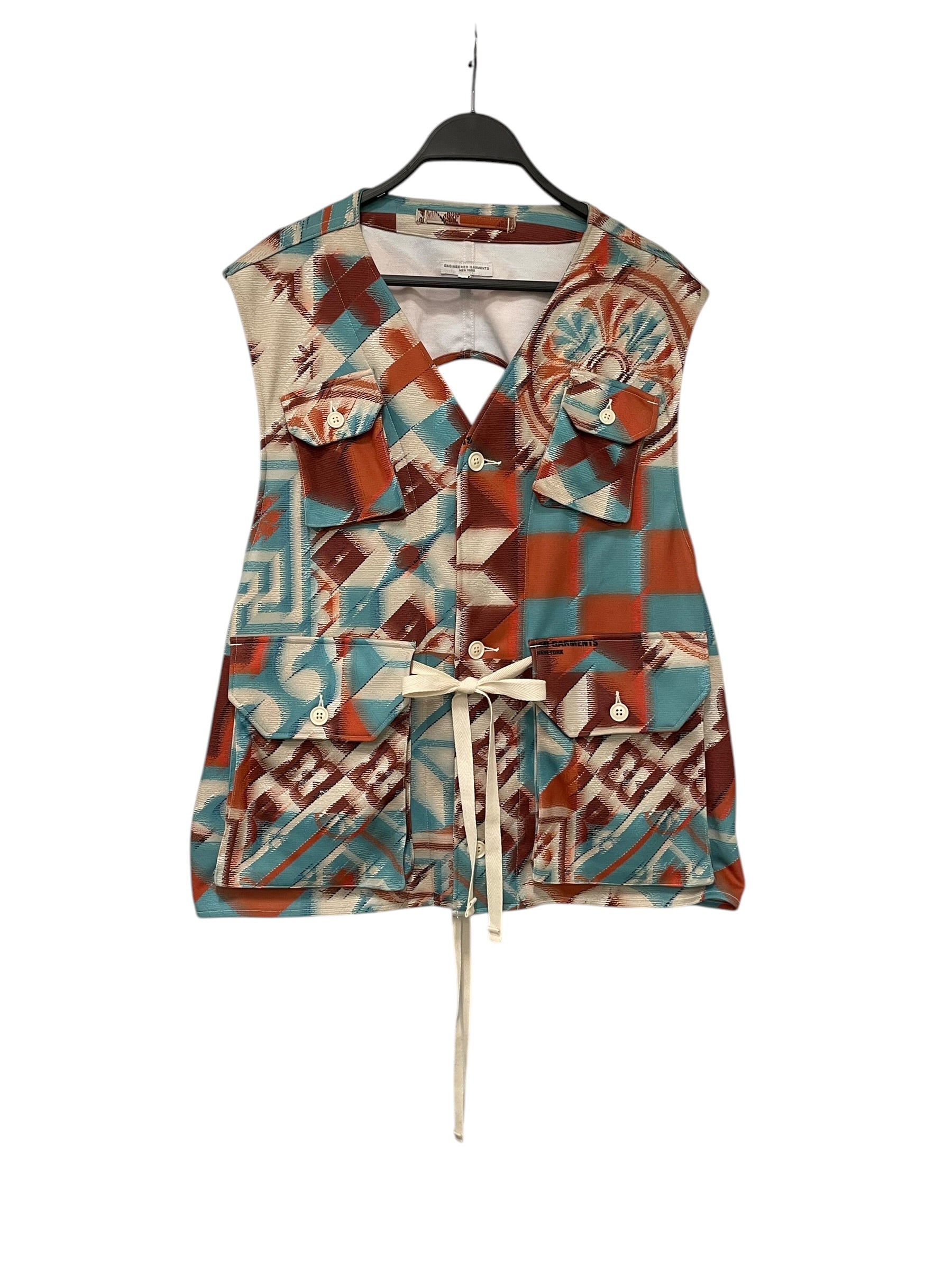 Engineered Garments/Puffer Vest/M/Border/Cotton/MLT/blue,brm,orange view 1