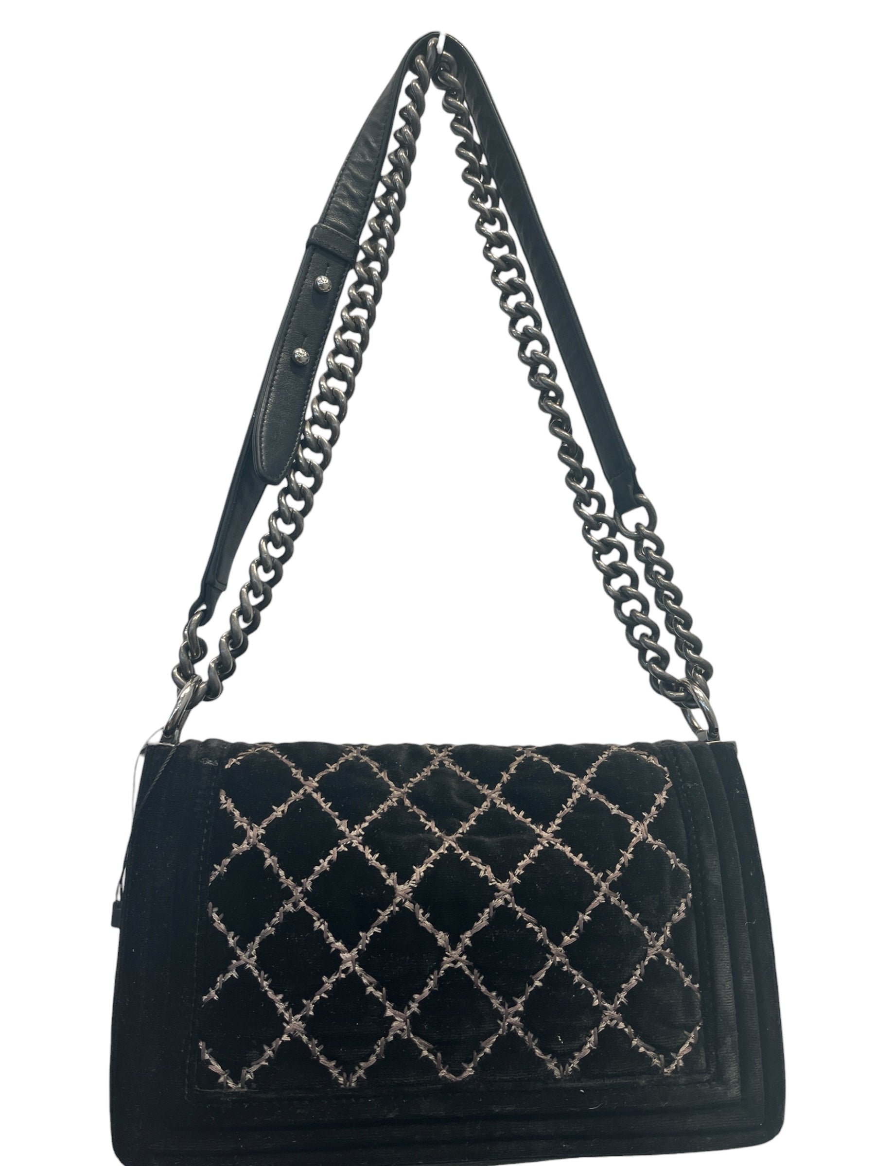 CHANEL/Cross Body Bag/Velour/BLK/BOY BAG BARBWIRE QUILTED view 2