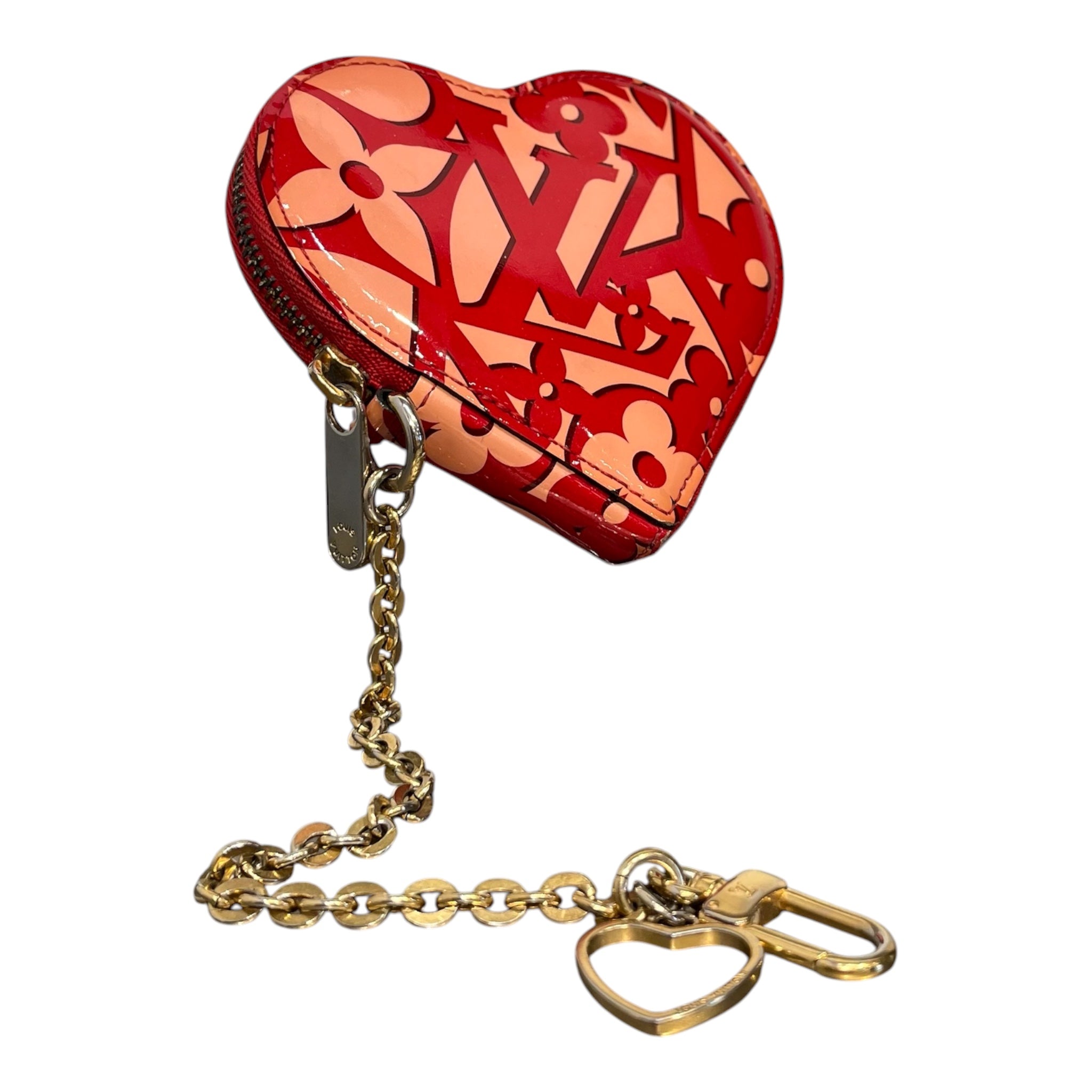 LOUIS VUITTON/Pouch/All Over Print/Faux Leather/RED/patent damour heart coin pouch view 1
