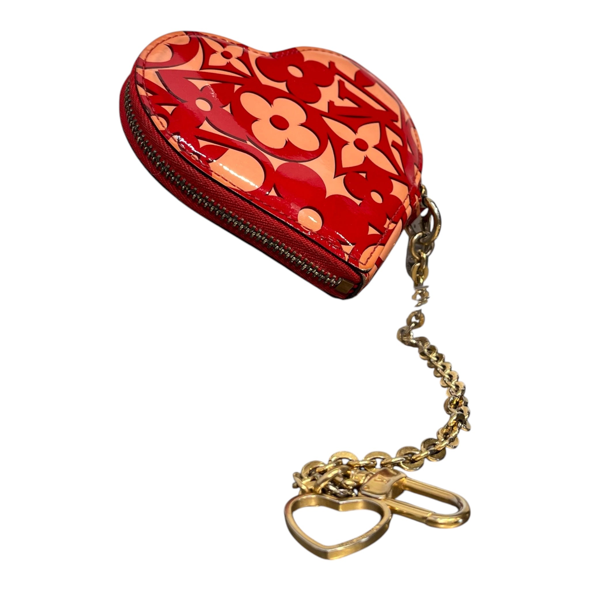 LOUIS VUITTON/Pouch/All Over Print/Faux Leather/RED/patent damour heart coin pouch view 2