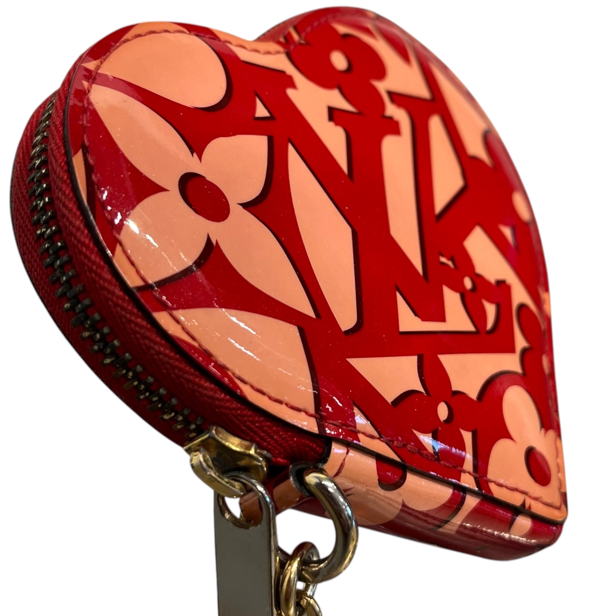 LOUIS VUITTON/Pouch/All Over Print/Faux Leather/RED/patent damour heart coin pouch view 5