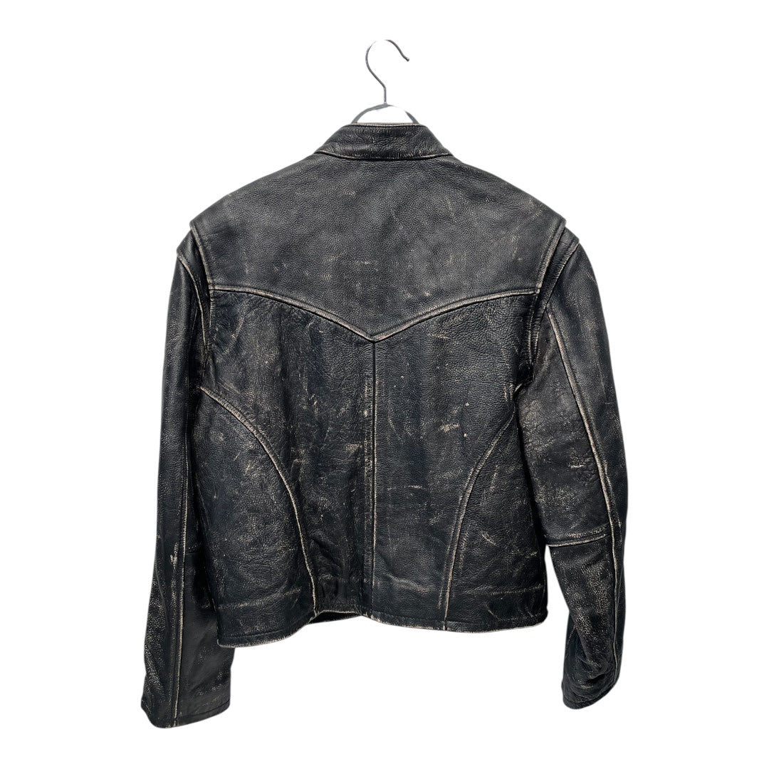 BARE KNUCKLES/Leather Jkt/M/Leather/BLK/green and yellow stripe sleeve view 2