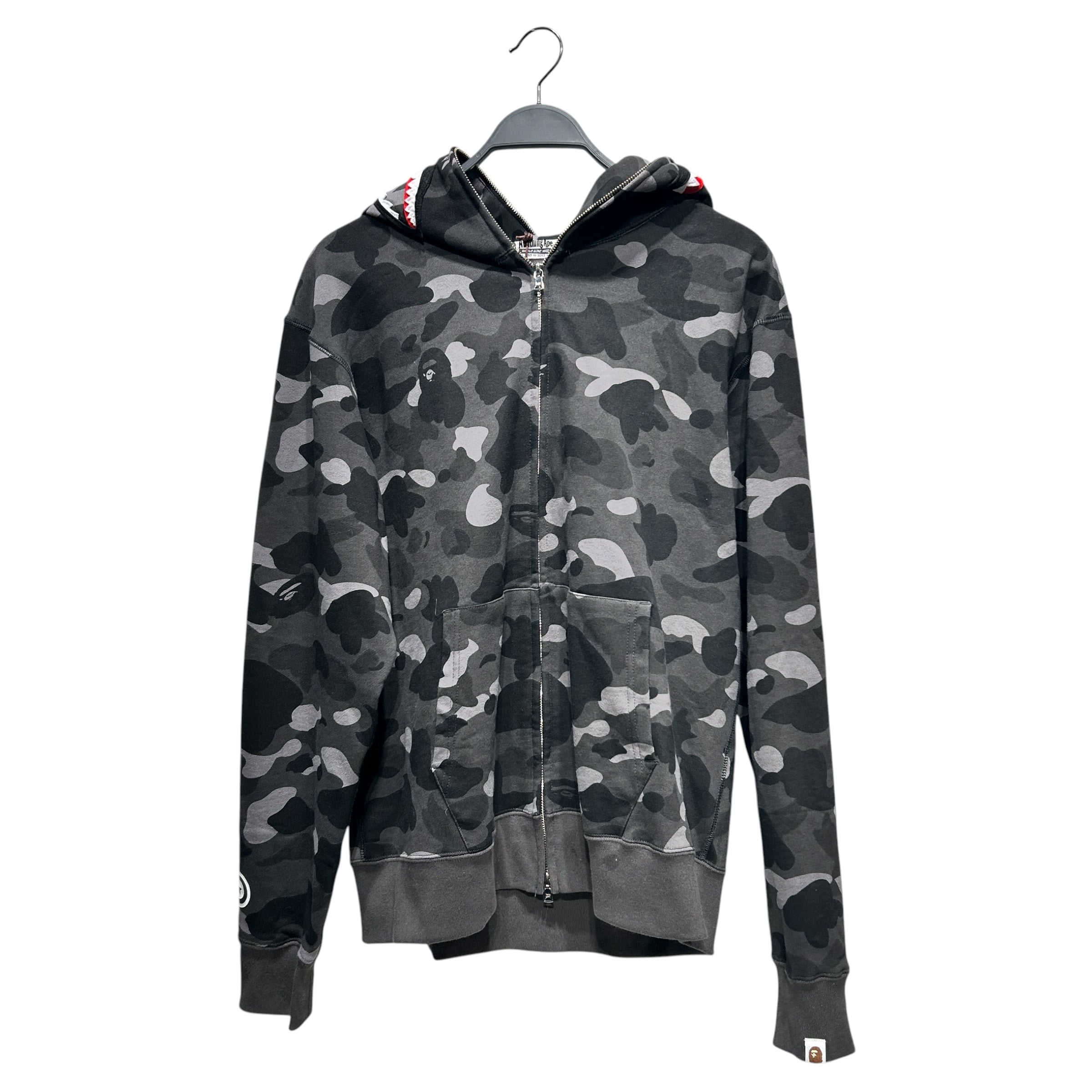 A BATHING APE/Zip Up Hoodie/XL/Camouflage/Cotton/GRY/SHARK FULL ZIP view 1