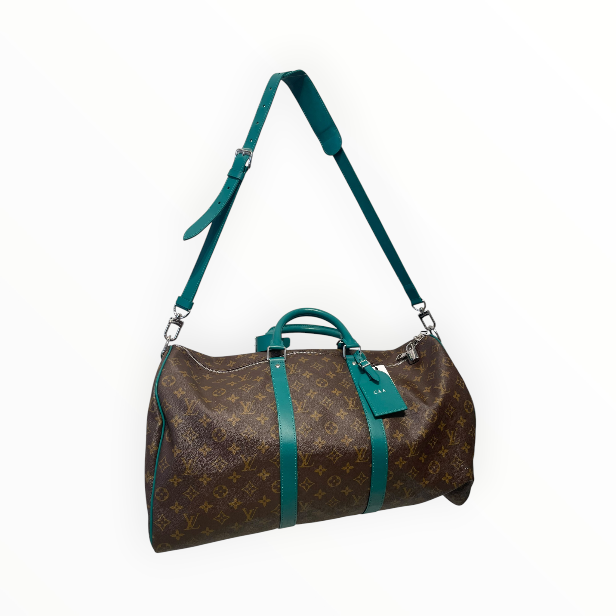 LOUIS VUITTON/Luggage/Monogram/BRW/keepall 50 with teal color view 3