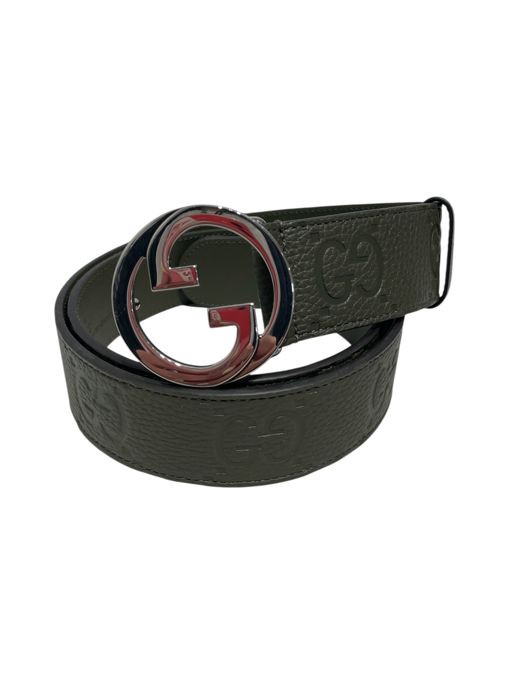 GUCCI/Belt/All Over Print/Leather/GRN/silver buckle view 1