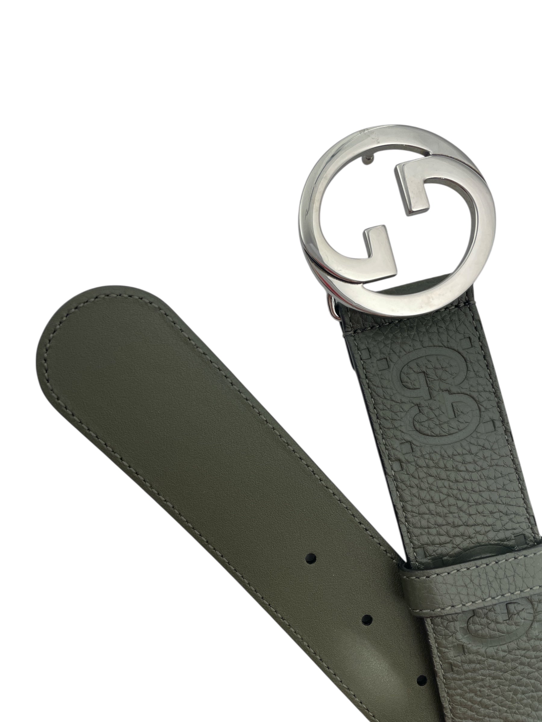 GUCCI/Belt/All Over Print/Leather/GRN/silver buckle view 2