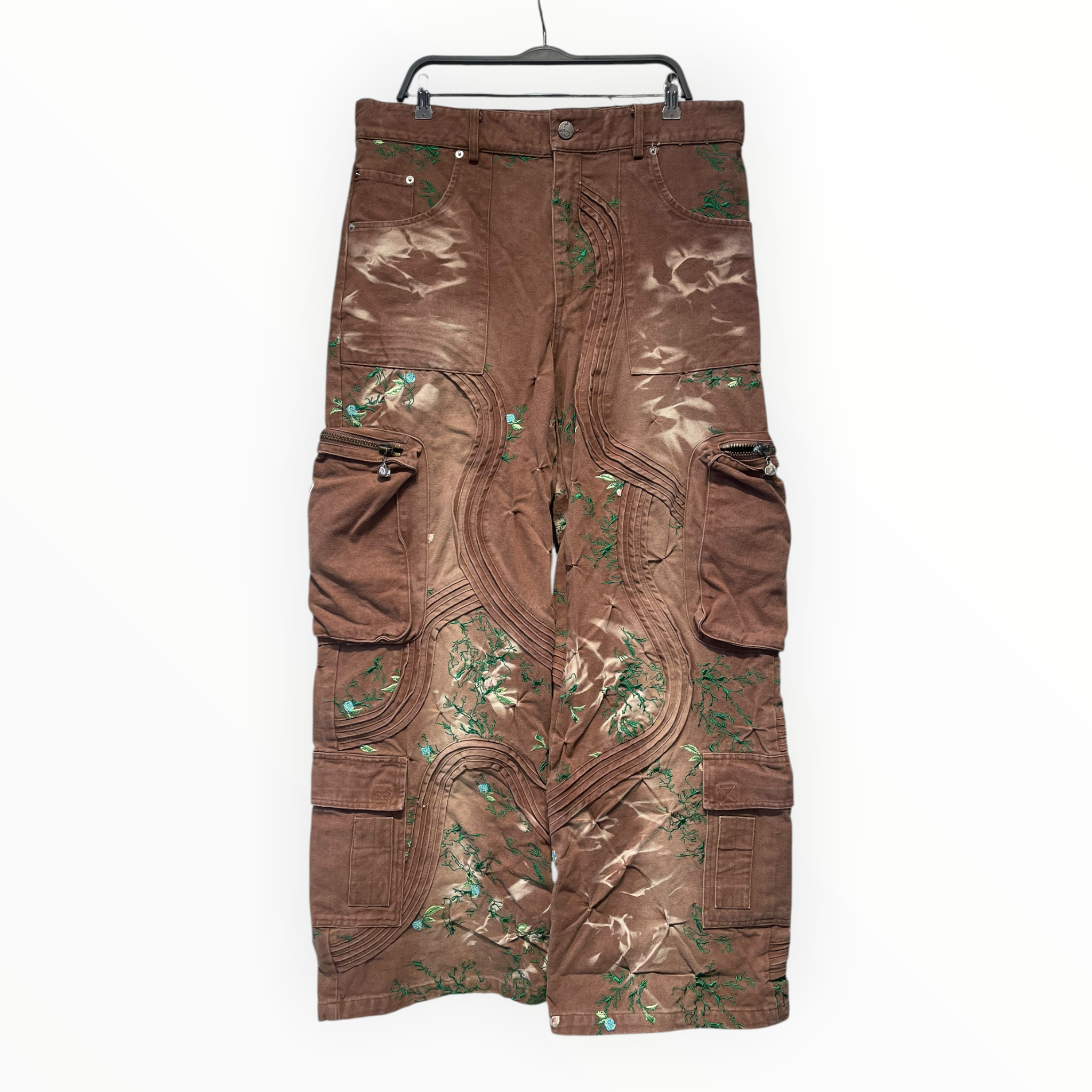 BAD SON/Cargo Pants/XXL/Cotton/BRW/Floral Pattern/embroidered vines with flowers view 1