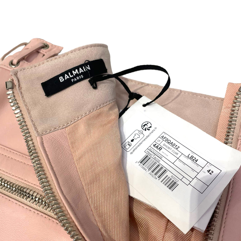 BALMAIN/Shorts/6/Leather/PNK/AF0QA012LB24 Zipped Pocket