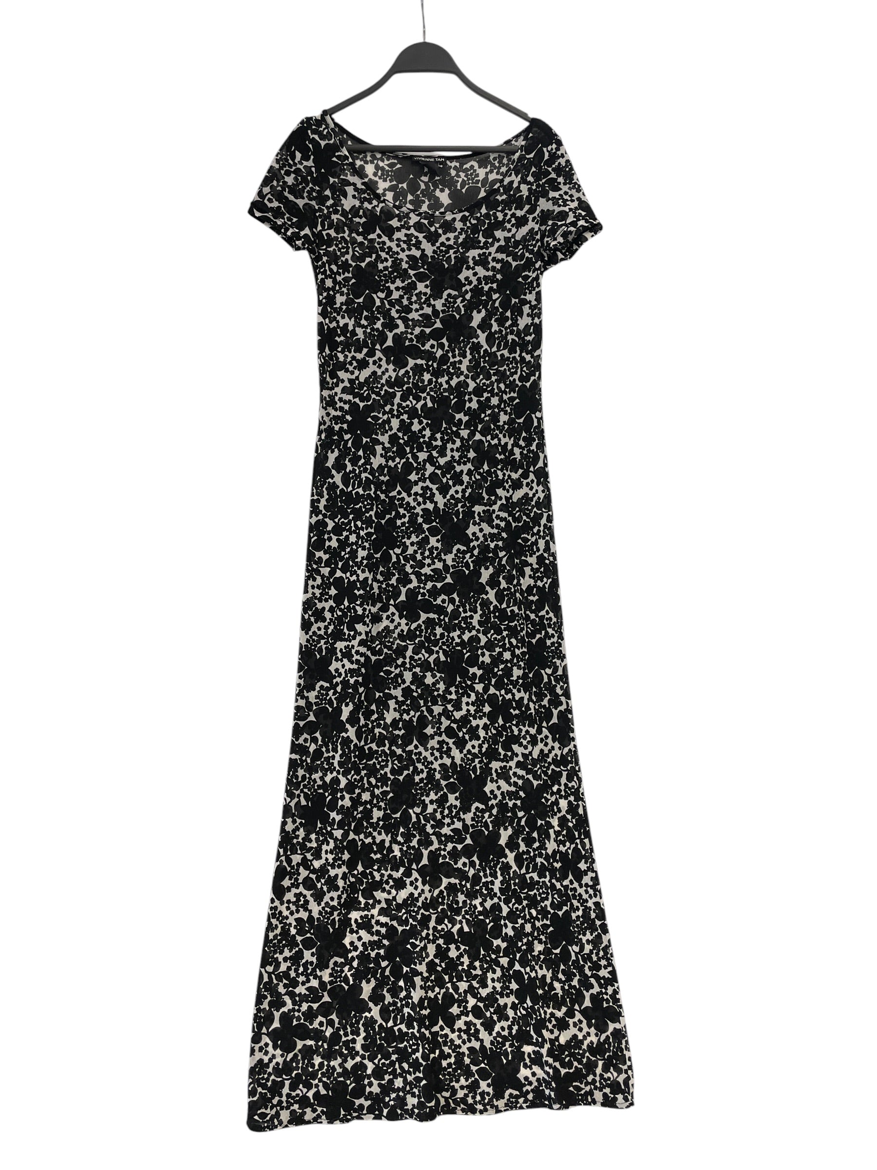 VIVIENNE TAM/SS Dress/2/Floral Pattern/Silk/BLK/WHT FLOWRS, SHEER view 1